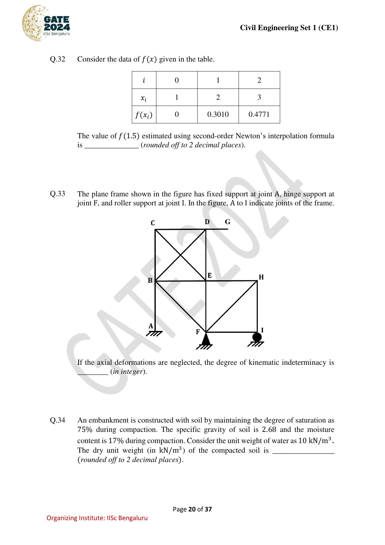 GATE 2024 Civil Engineering (CE-1) (Forenoon) Question Paper - Page 20