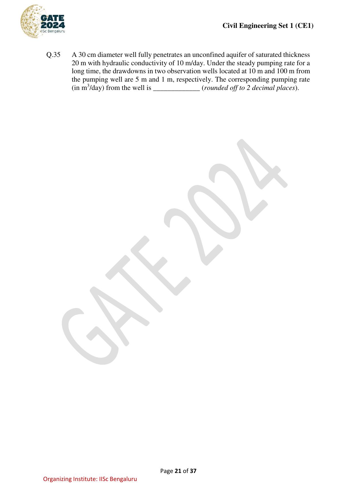 GATE 2024 Civil Engineering (CE-1) (Forenoon) Question Paper - Page 21