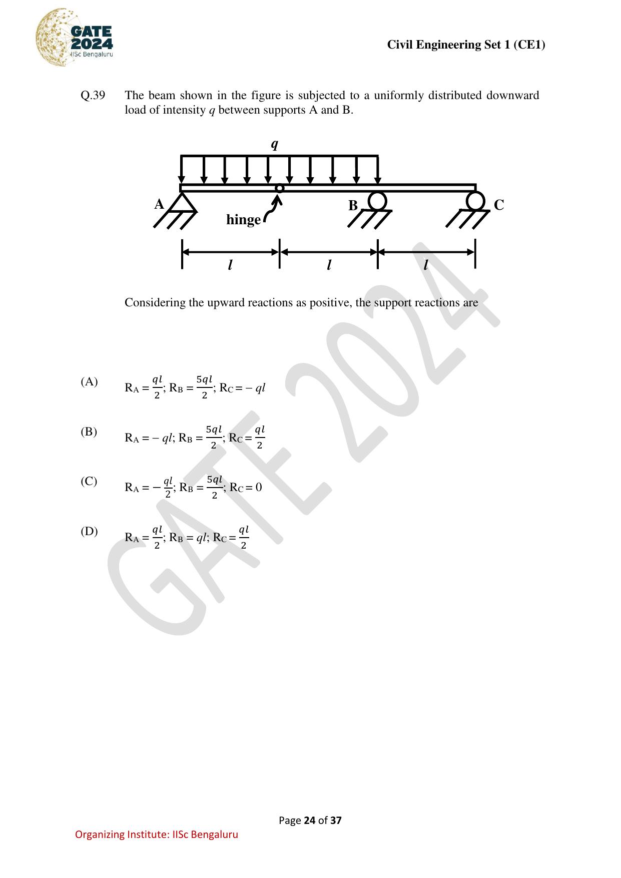 GATE 2024 Civil Engineering (CE-1) (Forenoon) Question Paper - Page 24
