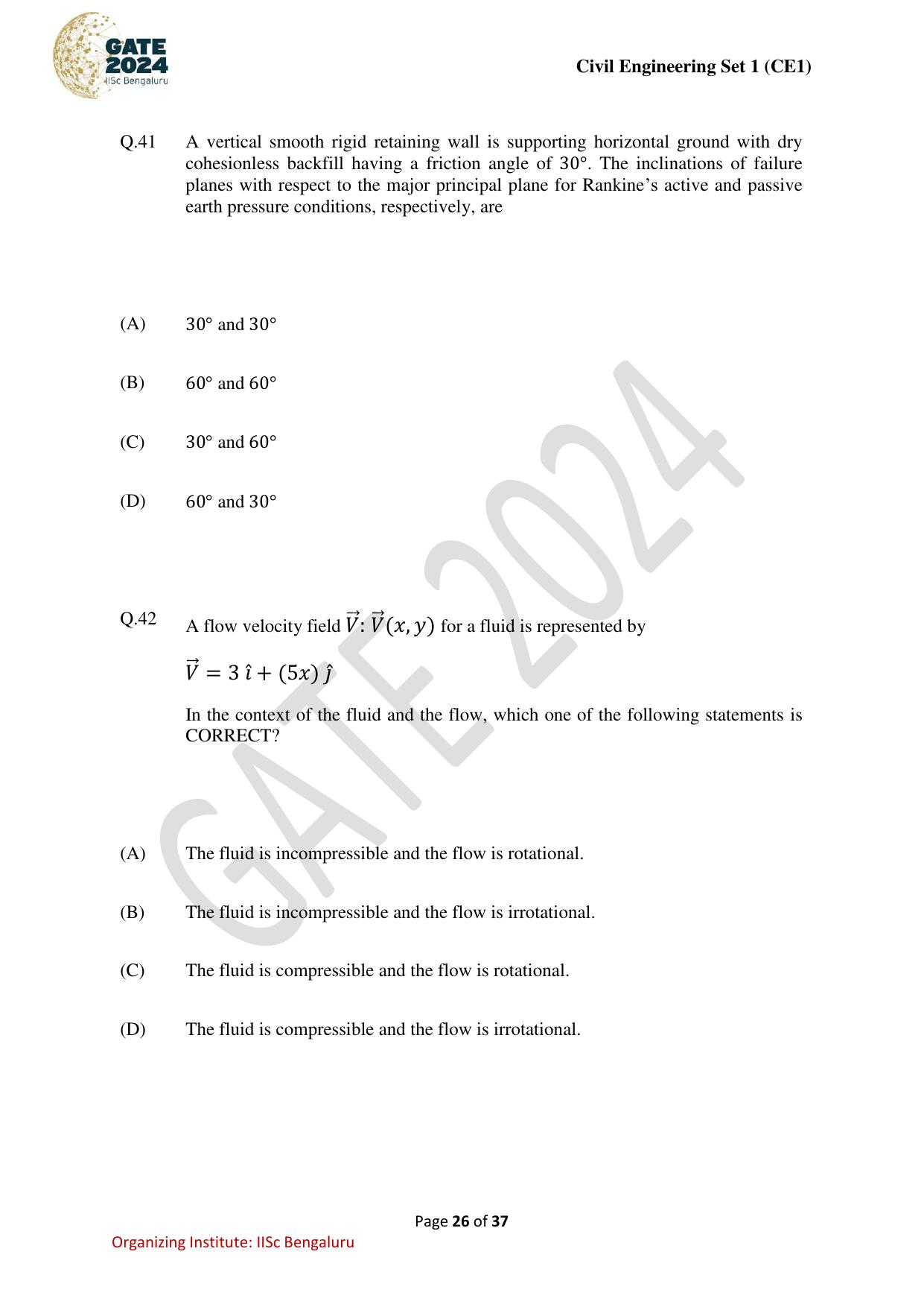 GATE 2024 Civil Engineering (CE-1) (Forenoon) Question Paper - Page 26