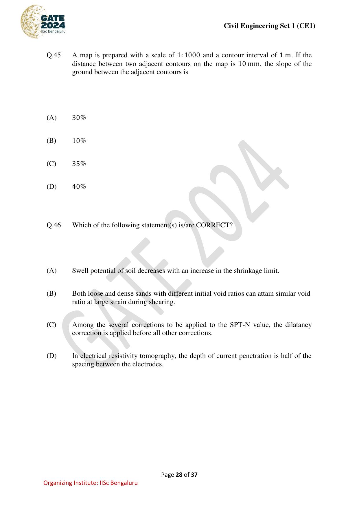 GATE 2024 Civil Engineering (CE-1) (Forenoon) Question Paper - Page 28