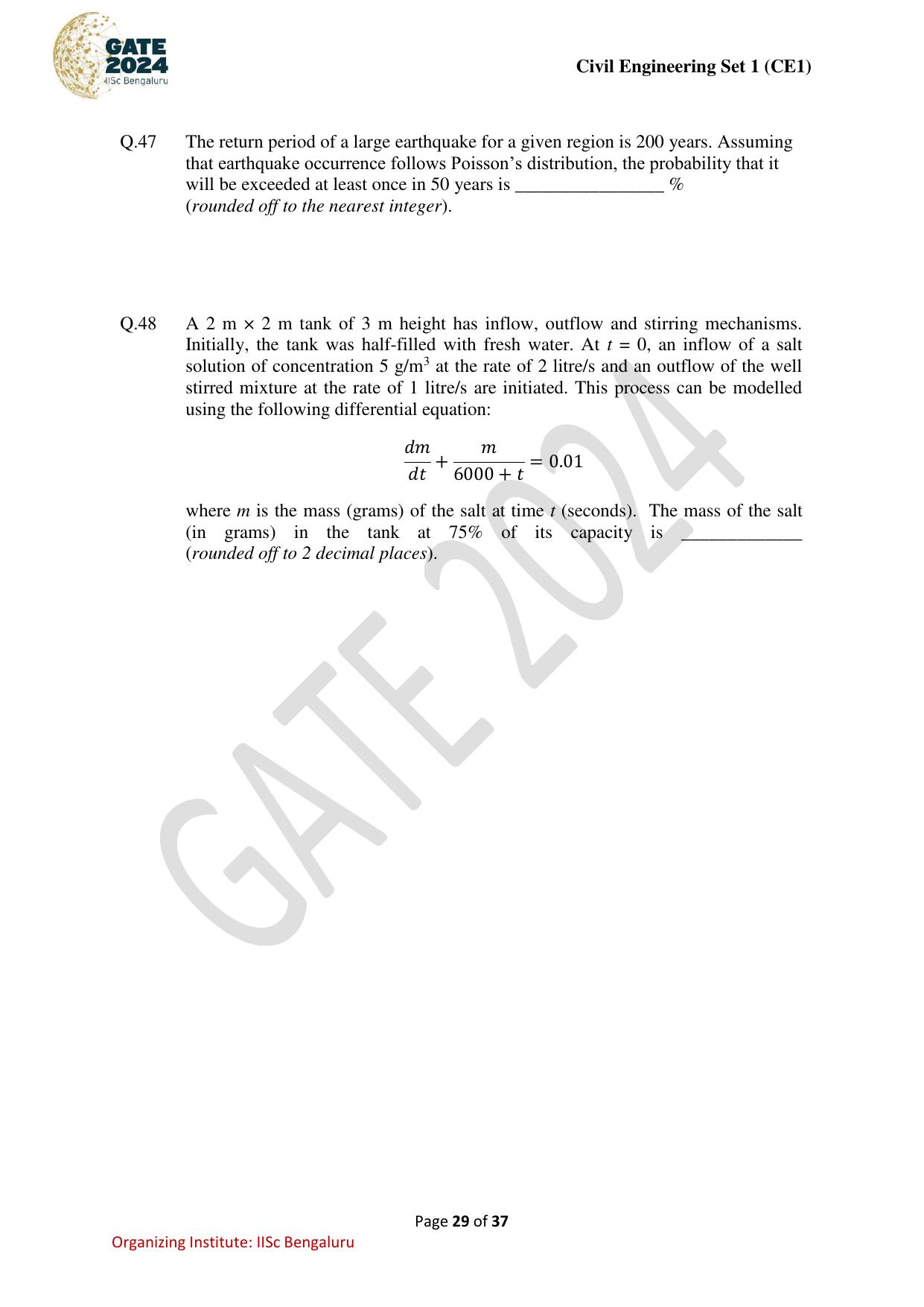 GATE 2024 Civil Engineering (CE-1) (Forenoon) Question Paper - Page 29