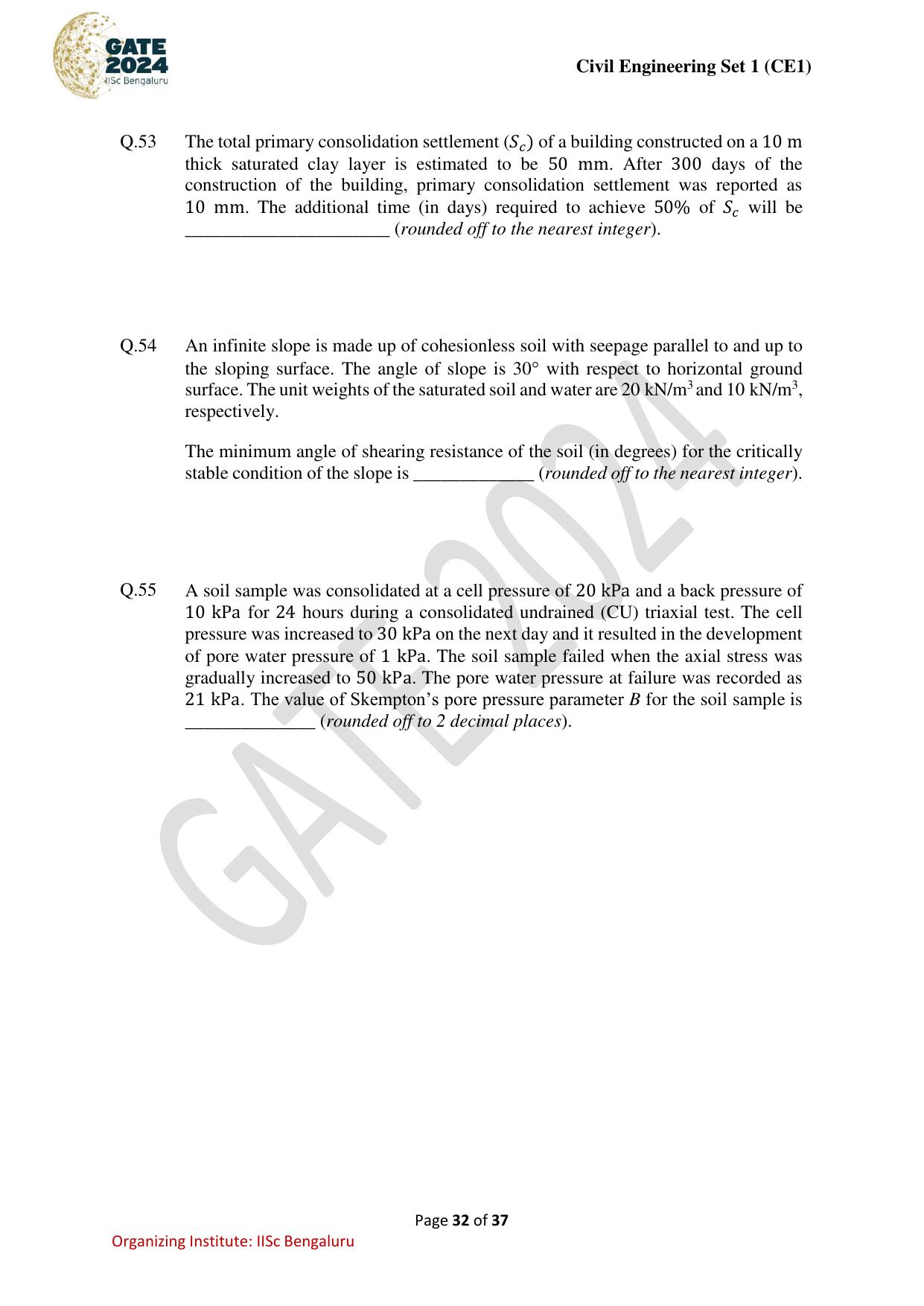GATE 2024 Civil Engineering (CE-1) (Forenoon) Question Paper - Page 32