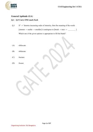 GATE 2024 Civil Engineering (CE-1) (Forenoon) Question Paper
