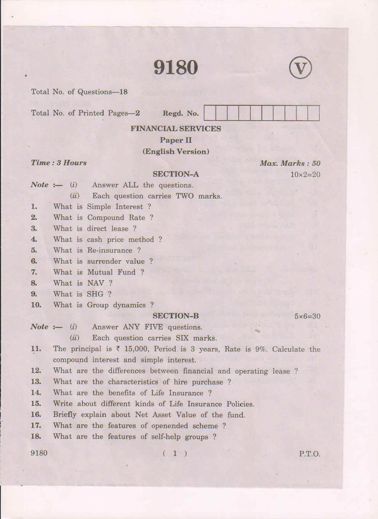 AP Inter 2nd Year Financial Services-II March-2019-Vocational Question Paper - Page 1
