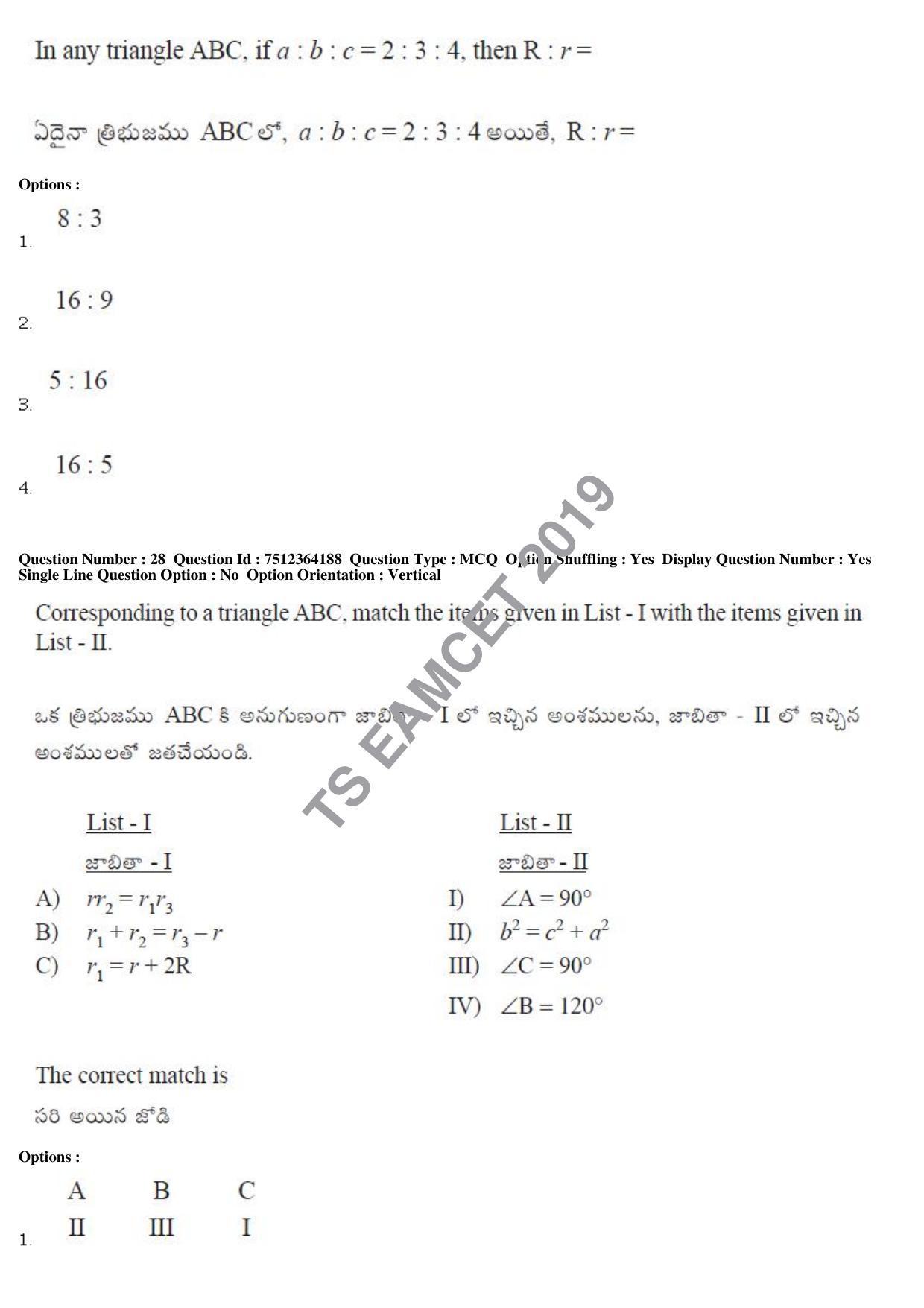 TS EAMCET 2019 Engineering Question Paper with Key (3 May 2019 Forenoon) - Page 19