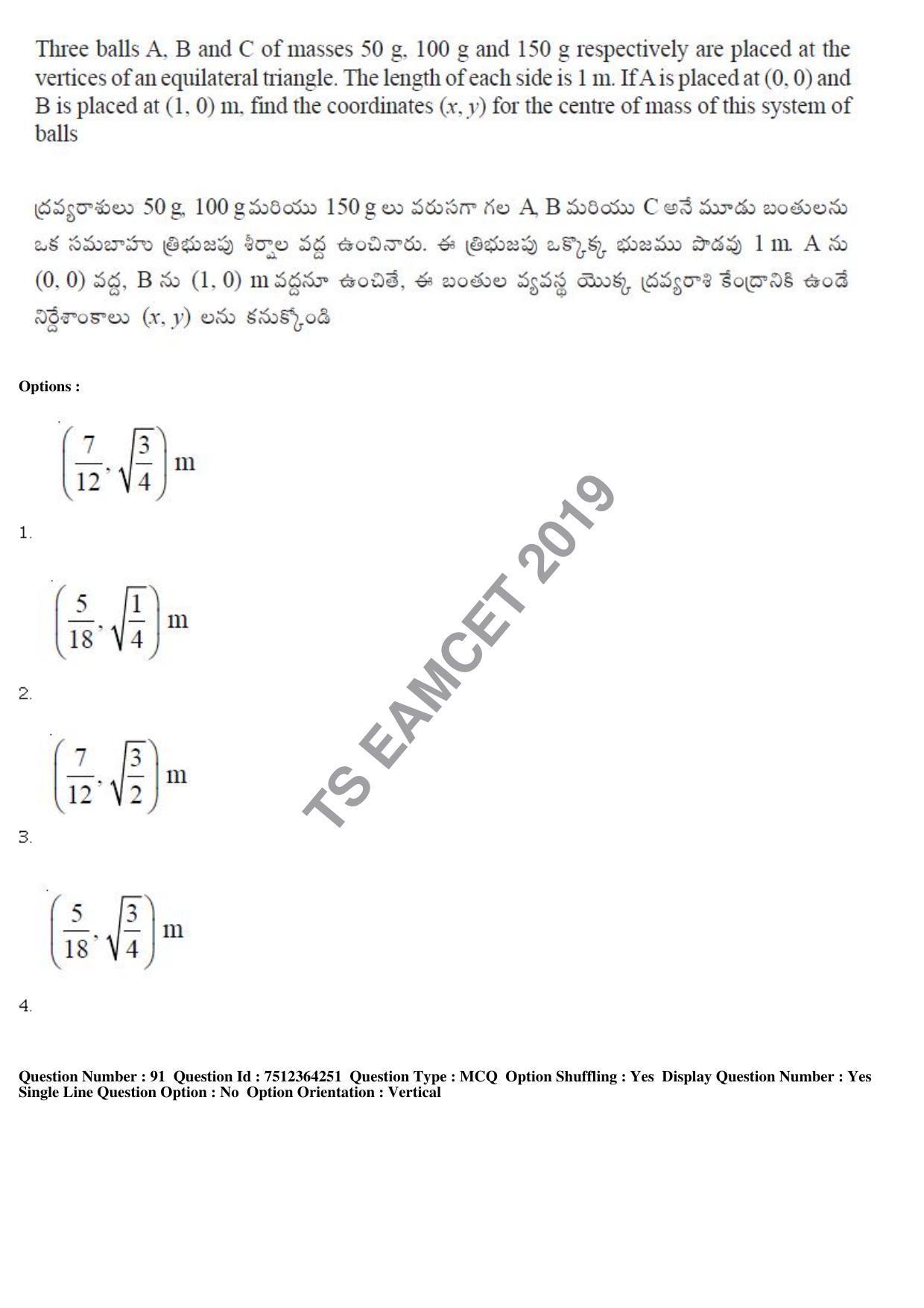 TS EAMCET 2019 Engineering Question Paper with Key (3 May 2019 Forenoon) - Page 61