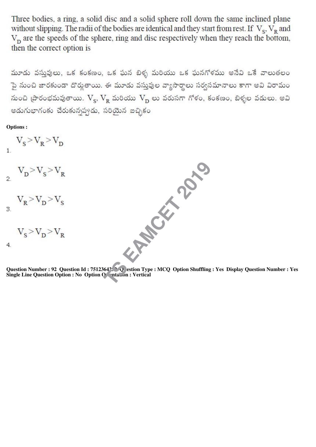 TS EAMCET 2019 Engineering Question Paper with Key (3 May 2019 Forenoon) - Page 62