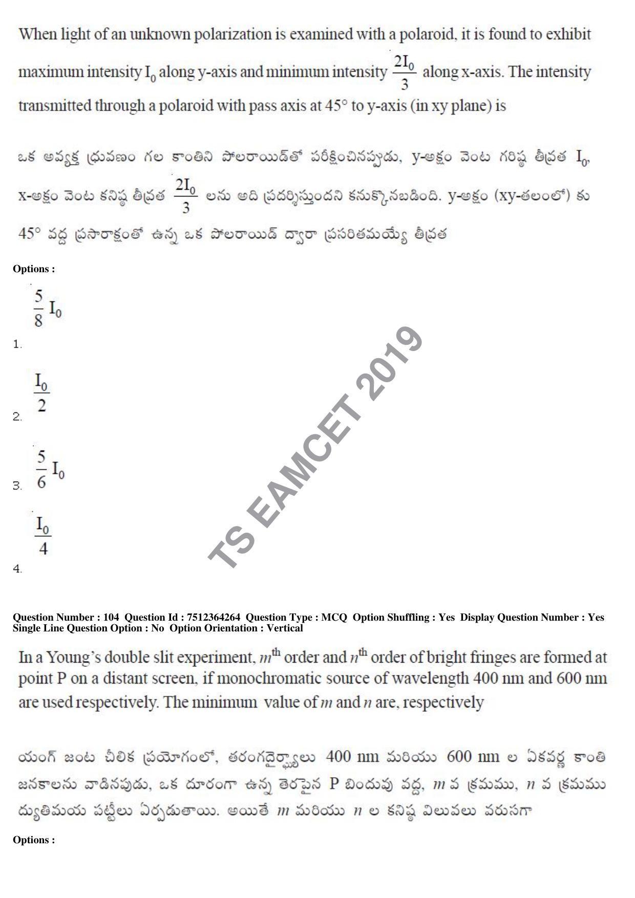 TS EAMCET 2019 Engineering Question Paper with Key (3 May 2019 Forenoon) - Page 71