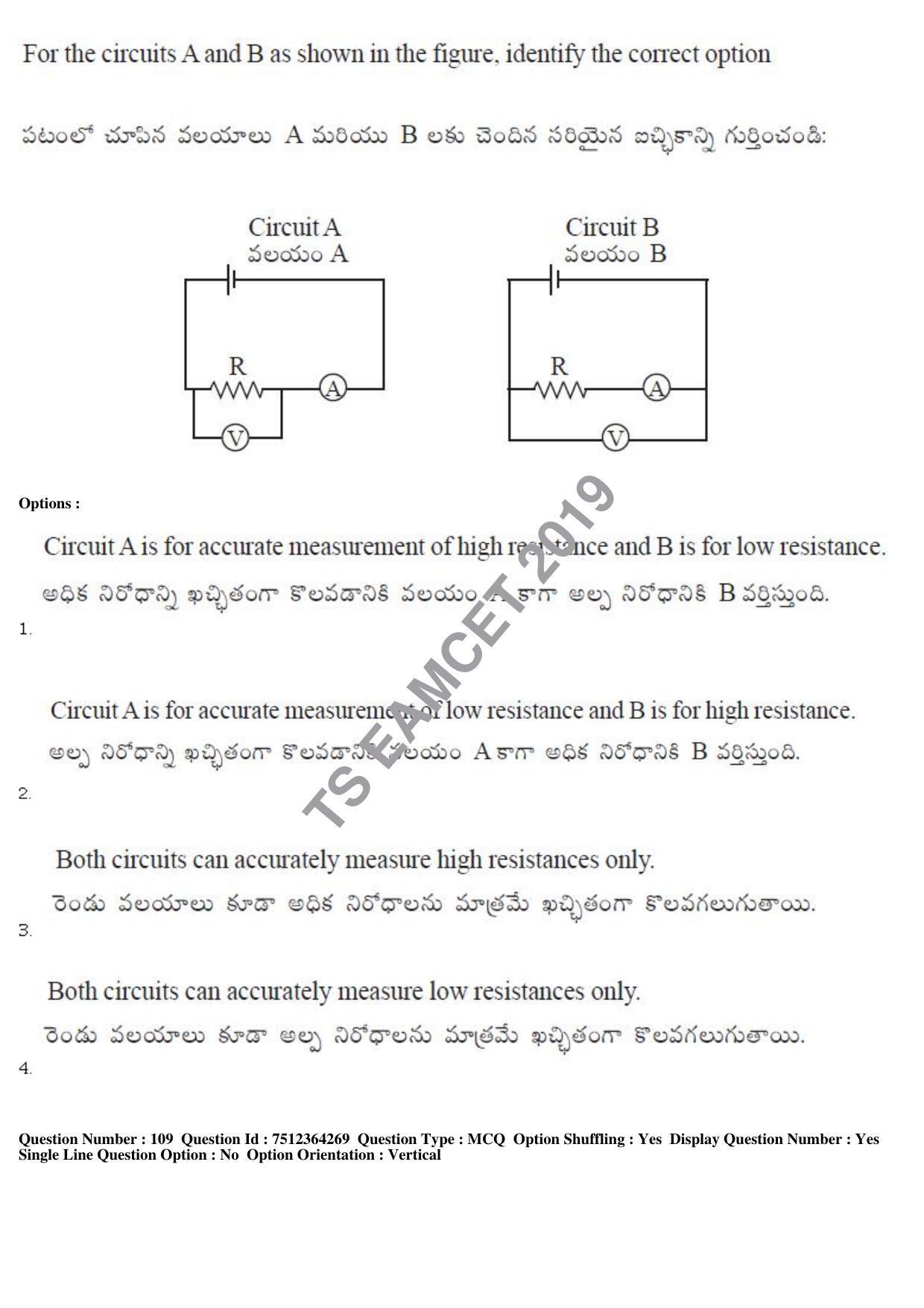 TS EAMCET 2019 Engineering Question Paper with Key (3 May 2019 Forenoon) - Page 75