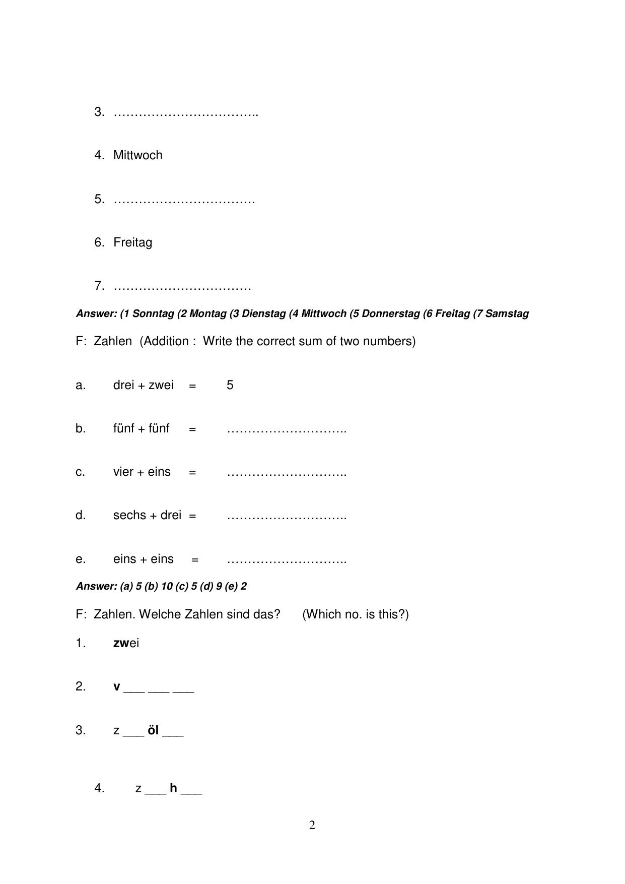 Worksheet for Class 4 German Assignment 4 - Page 2