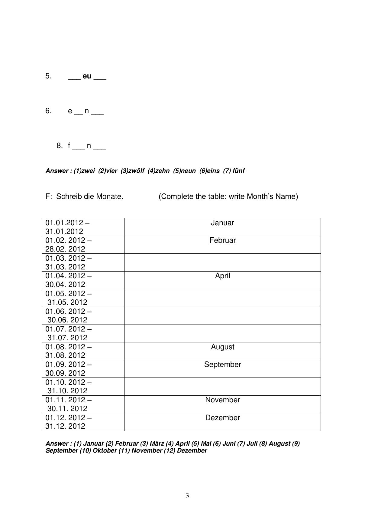 Worksheet for Class 4 German Assignment 4 - Page 3