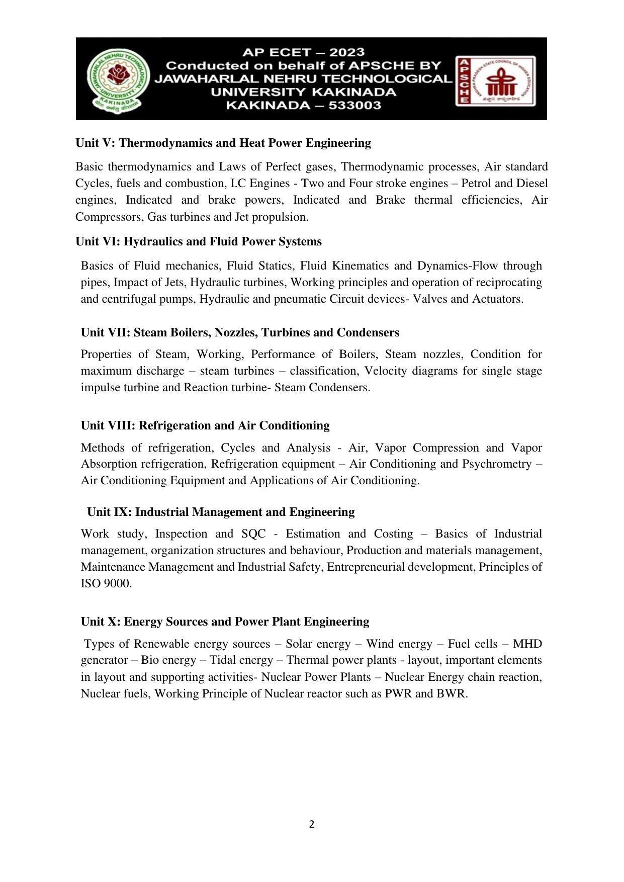AP ECET MECHANICAL ENGINEERING Syllabus - Page 2