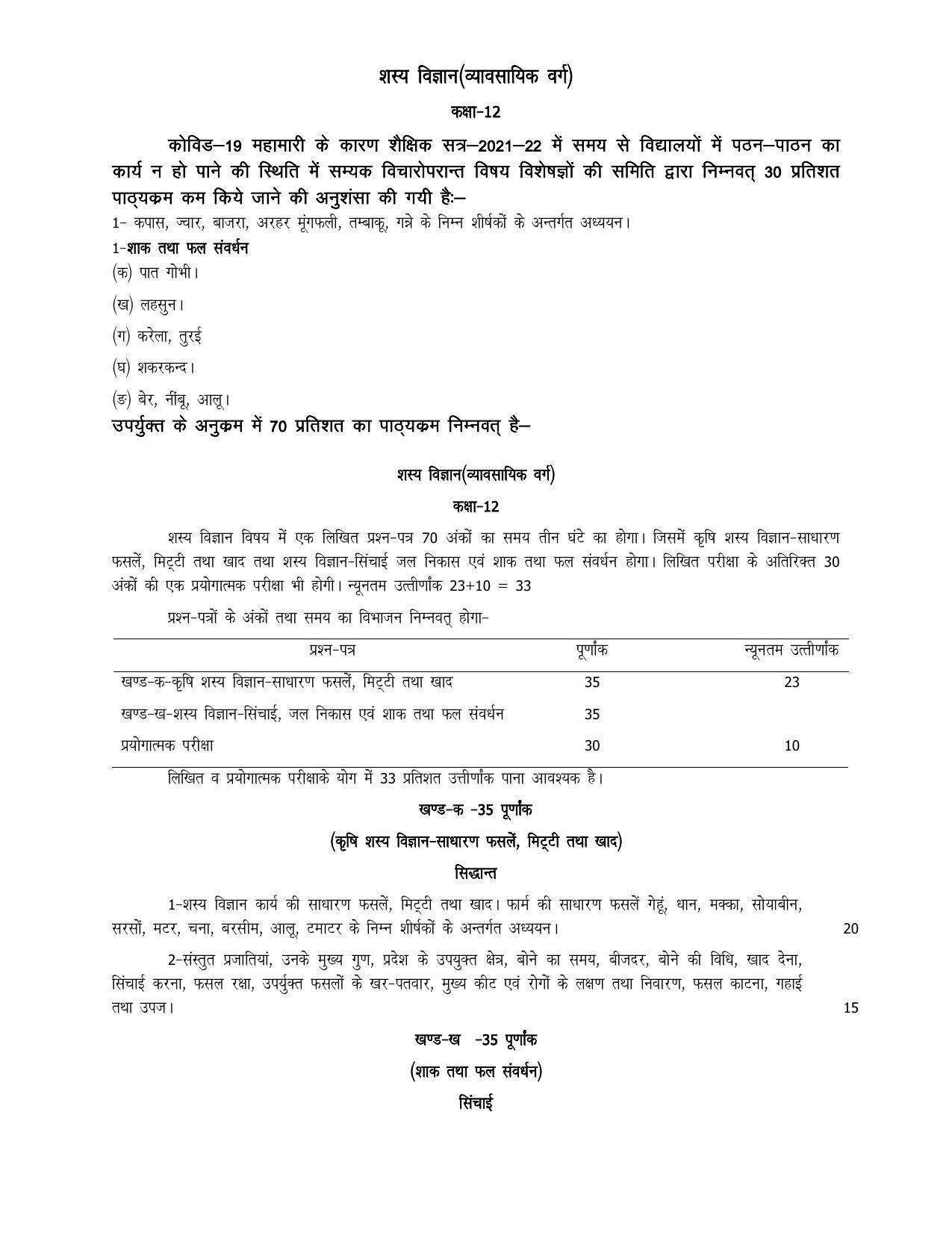 UP Board Class 12 Syllabus Sashya Vigayan (vyavasayik varg) - Page 1