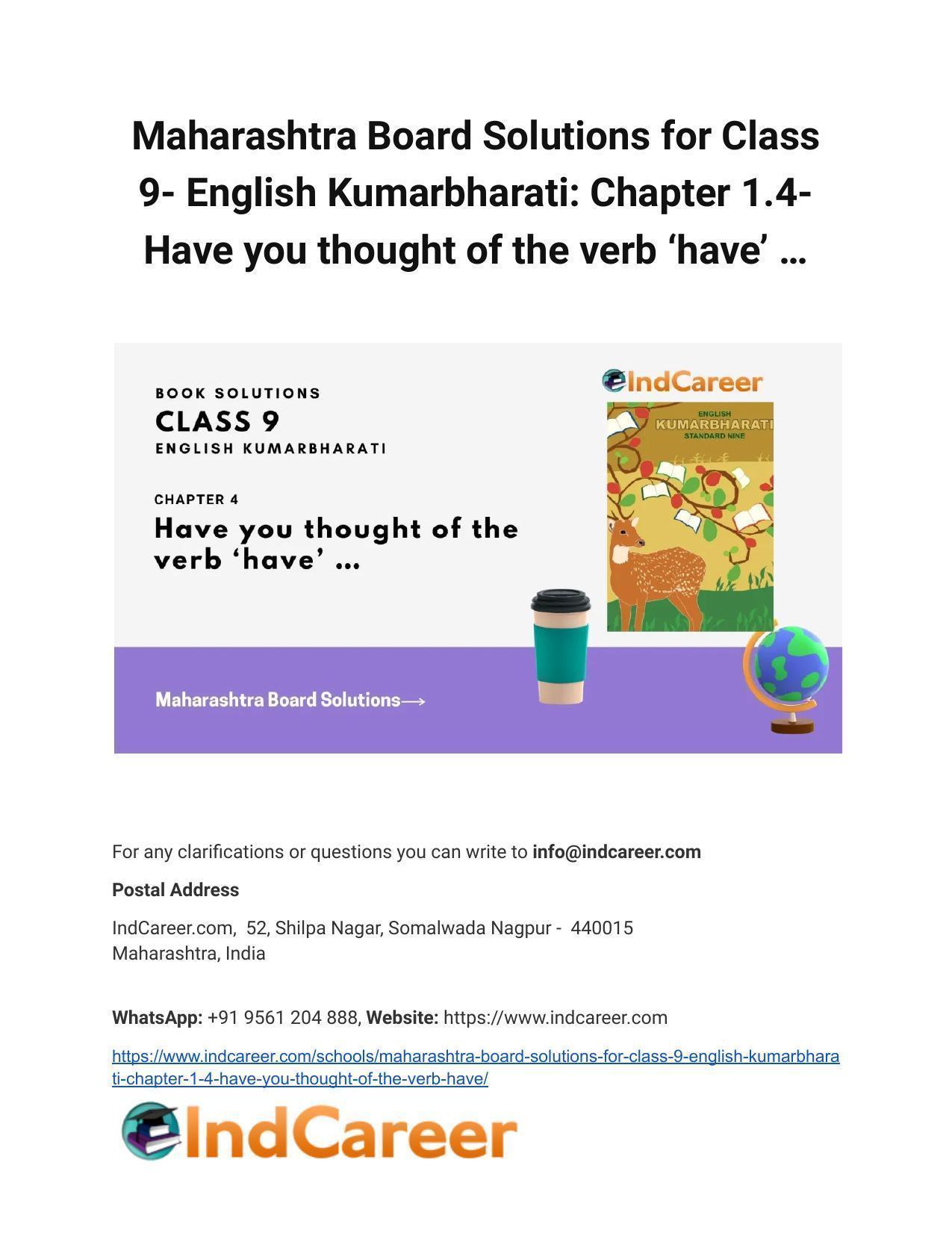 Maharashtra Board Solutions for Class 9- English Kumarbharati: Chapter 1.4- Have you thought of the verb ‘have’ … - Page 1
