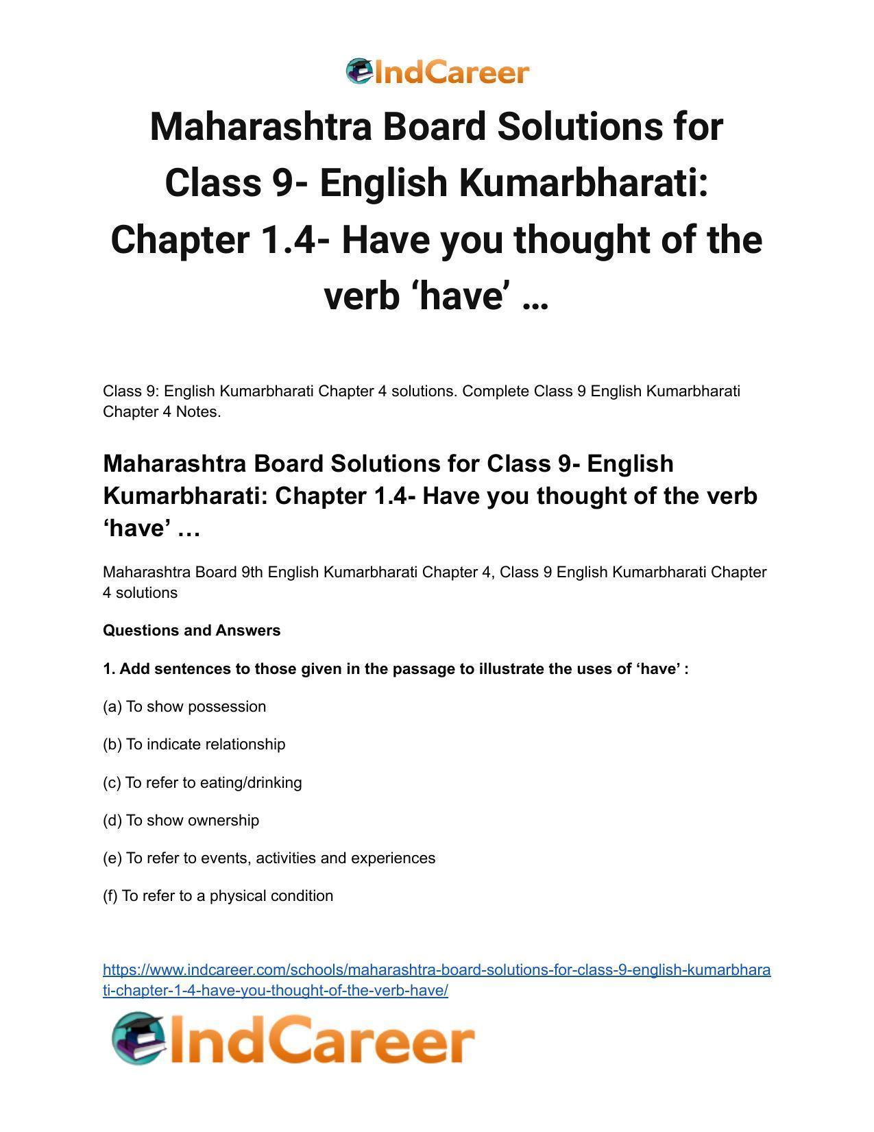 Maharashtra Board Solutions for Class 9- English Kumarbharati: Chapter 1.4- Have you thought of the verb ‘have’ … - Page 2