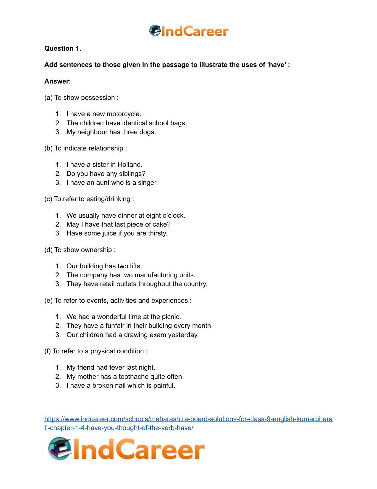 Maharashtra Board Solutions for Class 9- English Kumarbharati: Chapter 1.4- Have you thought of the verb ‘have’ … - Page 3