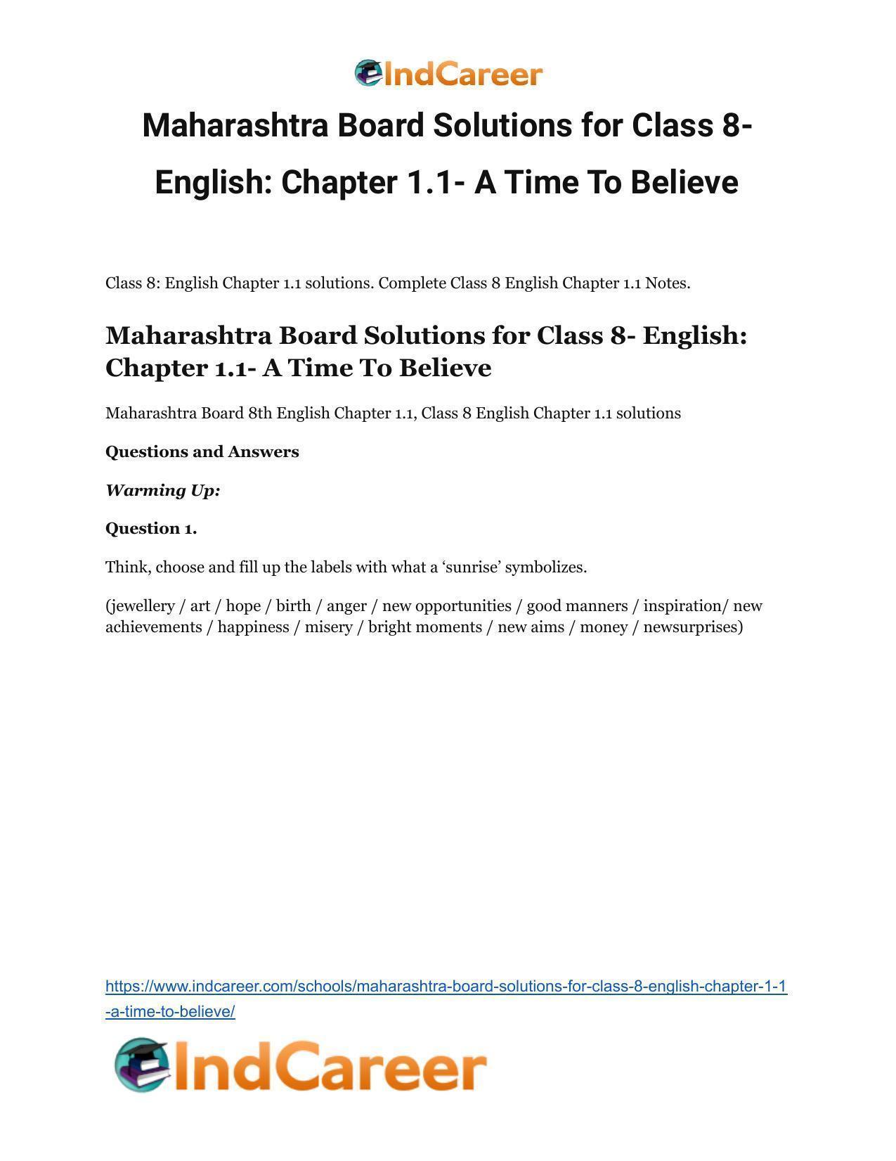 Maharashtra Board Solutions for Class 8- English: Chapter 1.1- A Time To Believe - Page 2