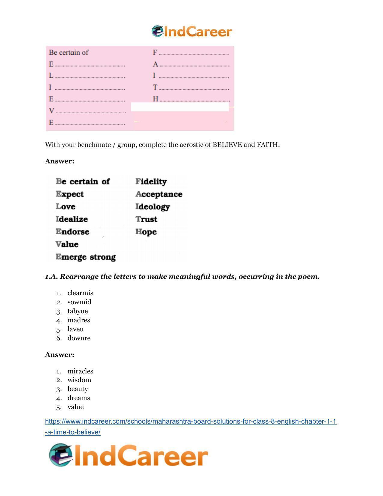Maharashtra Board Solutions for Class 8- English: Chapter 1.1- A Time To Believe - Page 4