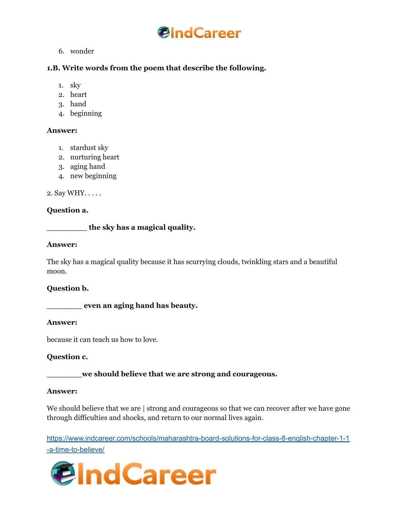 Maharashtra Board Solutions for Class 8- English: Chapter 1.1- A Time To Believe - Page 5
