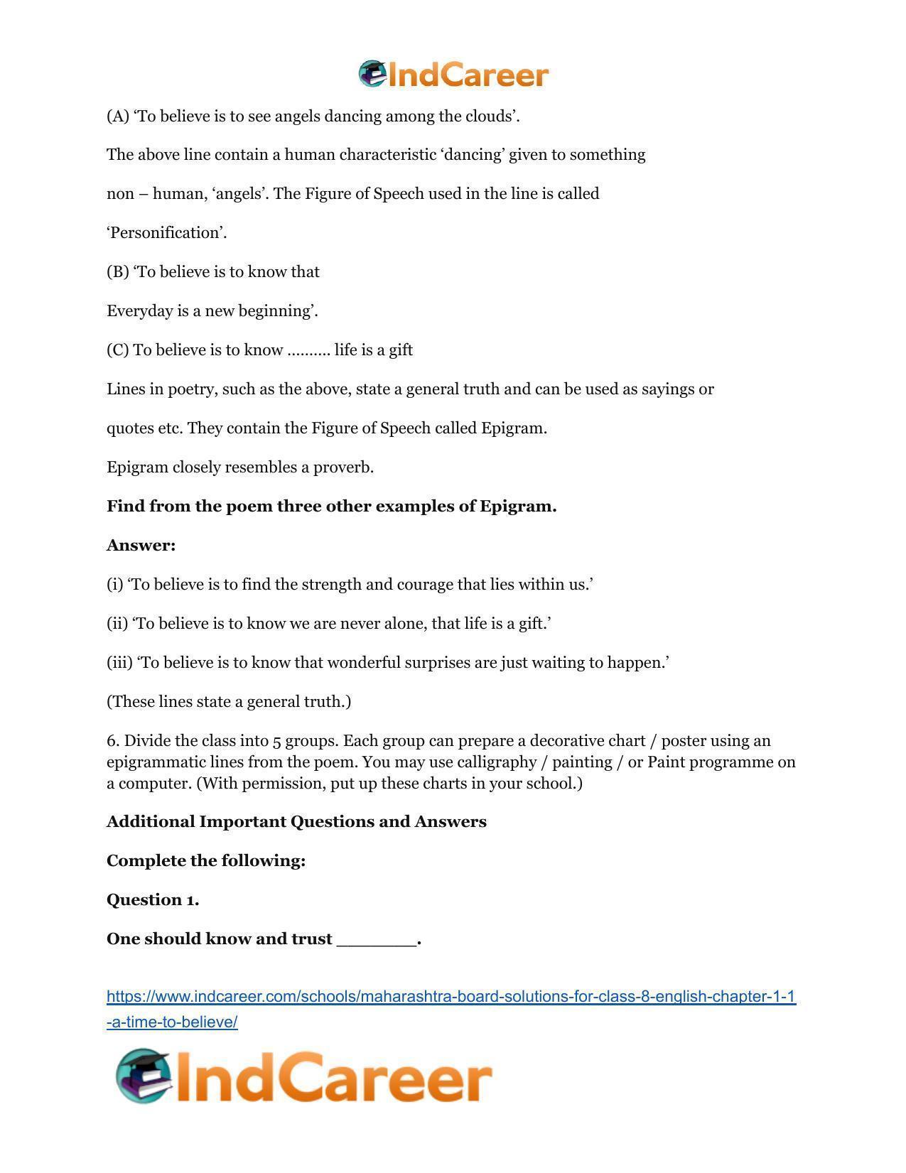 Maharashtra Board Solutions for Class 8- English: Chapter 1.1- A Time To Believe - Page 7
