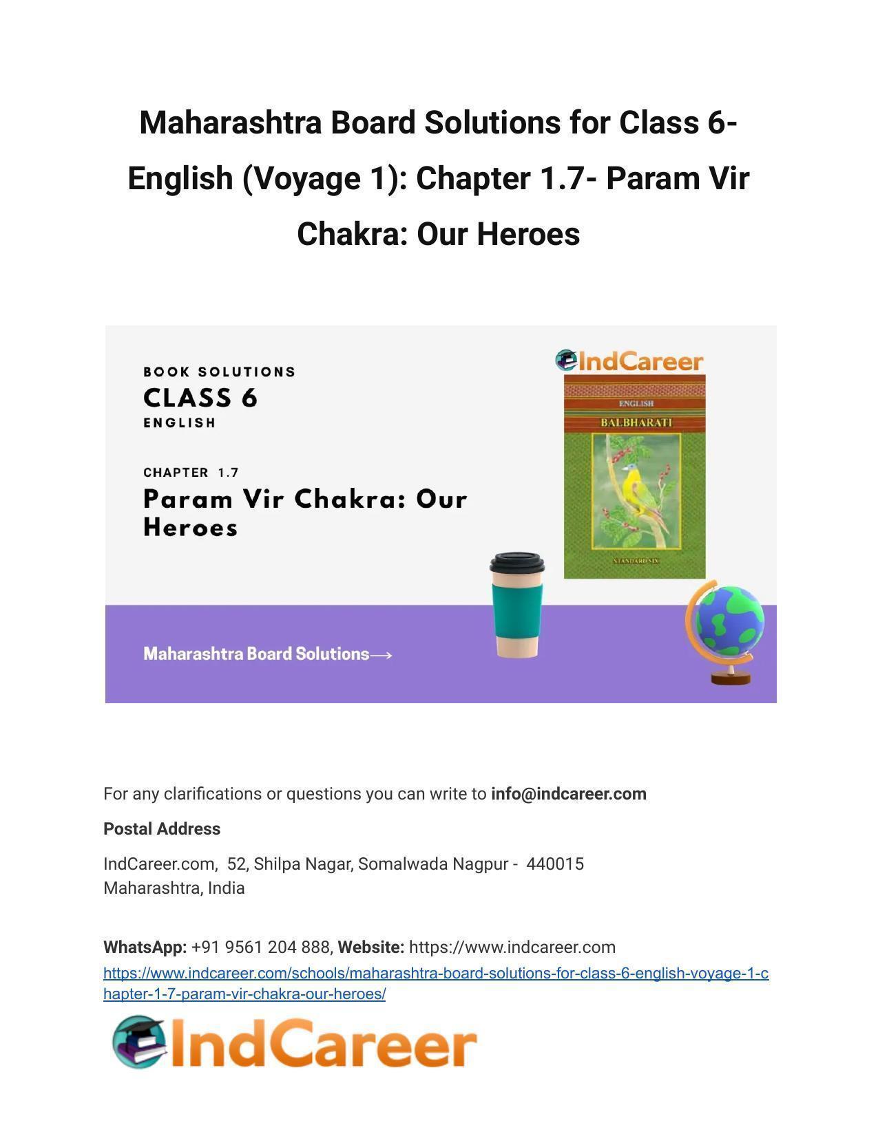 Maharashtra Board Solutions for Class 6- English (Voyage 1): Chapter 1.7- Param Vir Chakra: Our Heroes - Page 1