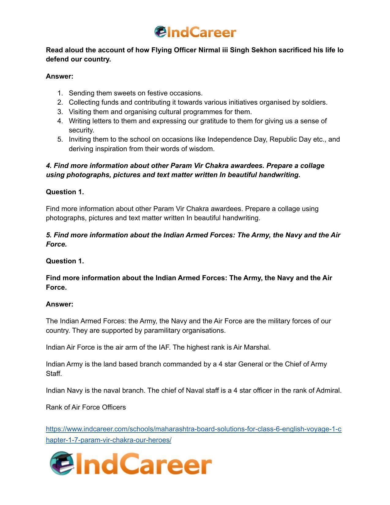 Maharashtra Board Solutions for Class 6- English (Voyage 1): Chapter 1.7- Param Vir Chakra: Our Heroes - Page 4