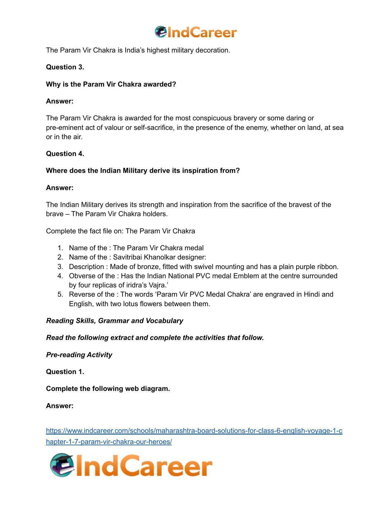 Maharashtra Board Solutions for Class 6- English (Voyage 1): Chapter 1.7- Param Vir Chakra: Our Heroes - Page 6