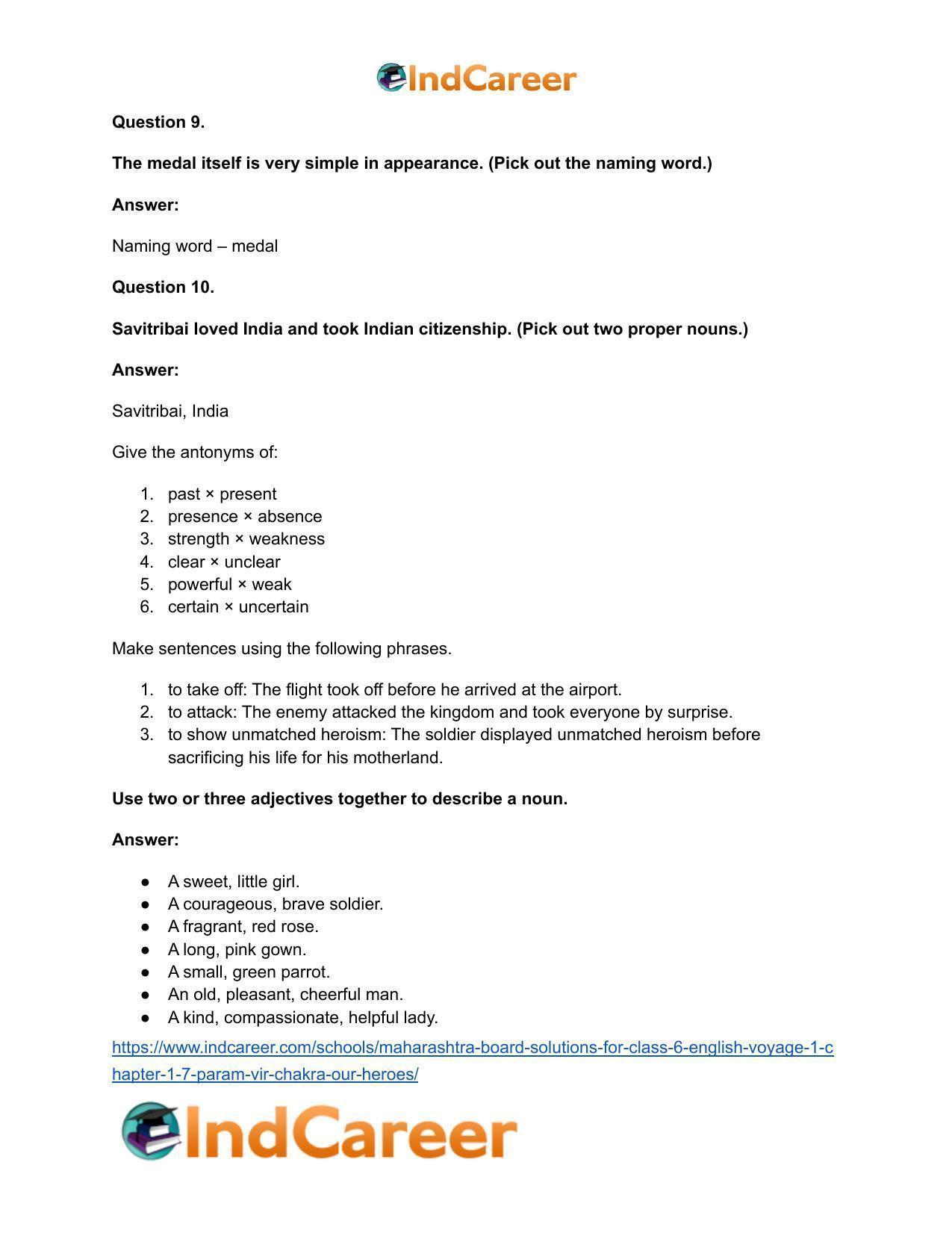 Maharashtra Board Solutions for Class 6- English (Voyage 1): Chapter 1.7- Param Vir Chakra: Our Heroes - Page 11