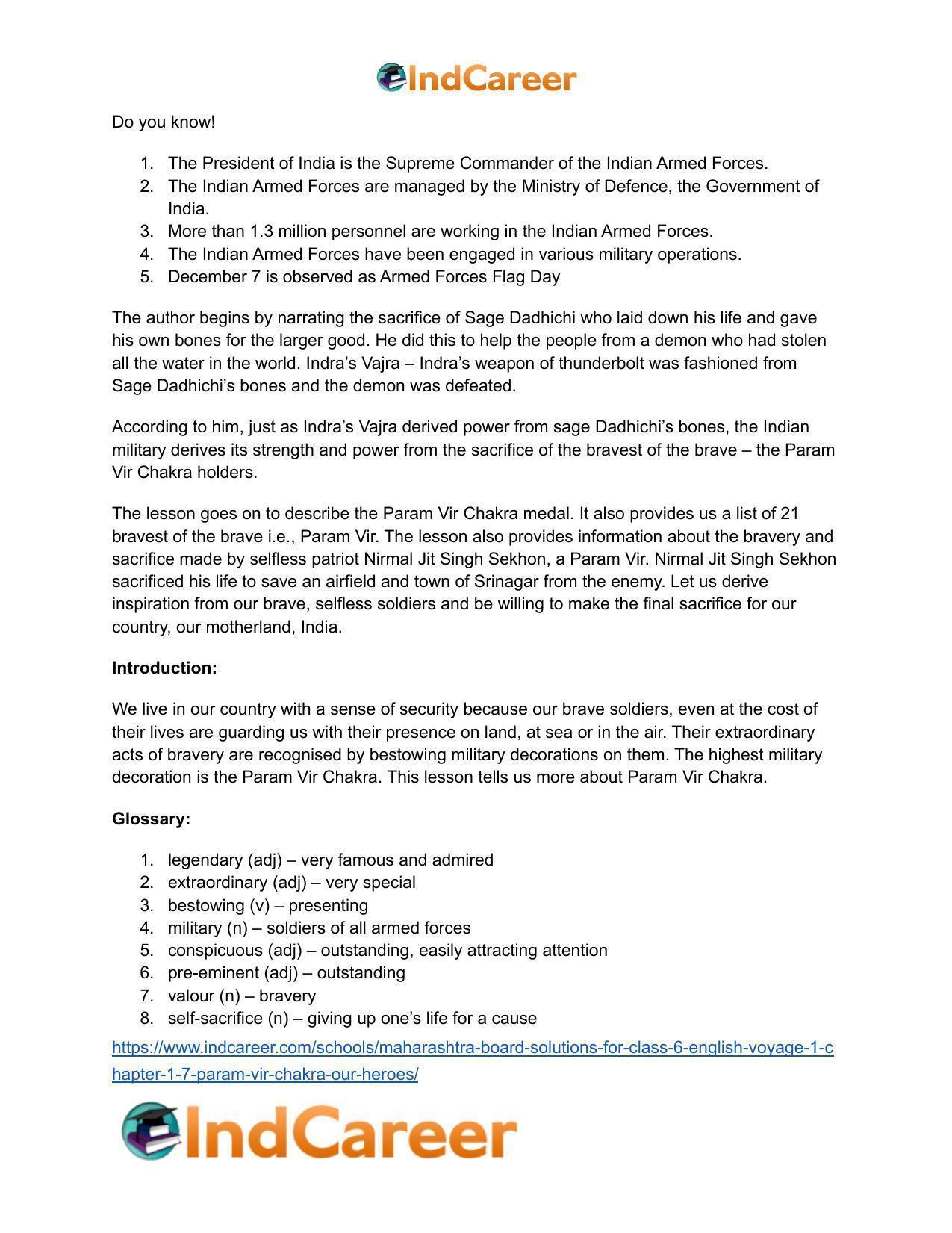 Maharashtra Board Solutions for Class 6- English (Voyage 1): Chapter 1.7- Param Vir Chakra: Our Heroes - Page 12