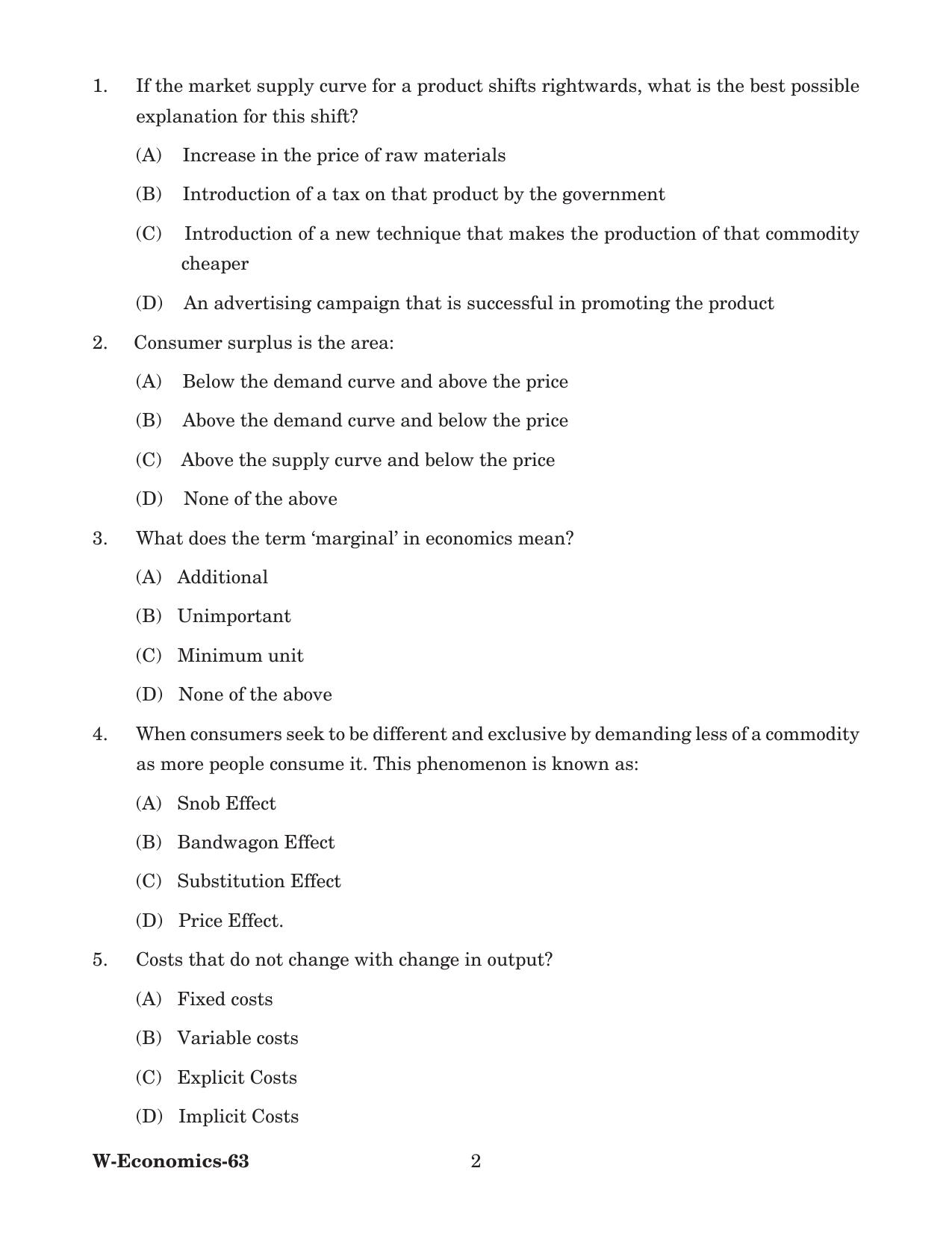 Odisha CPET 2022 ECONOMICS Question Paper - Page 2