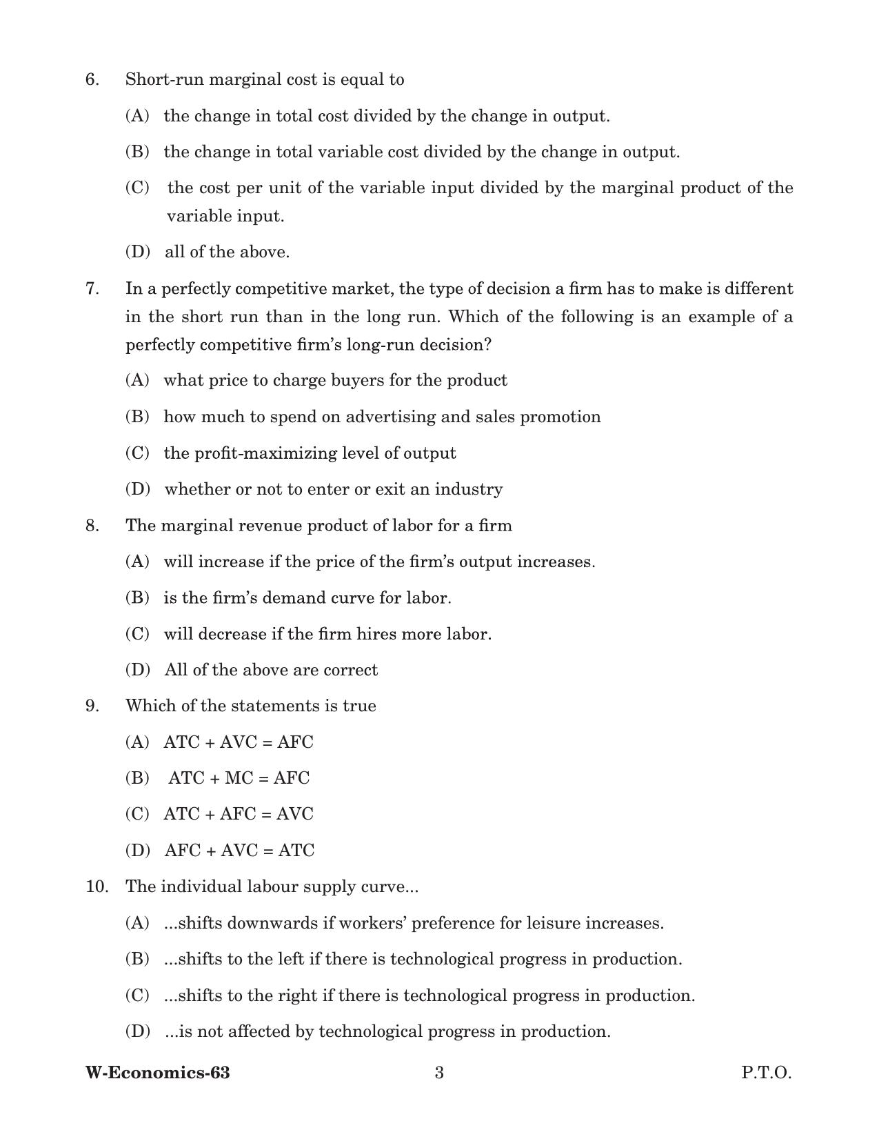 Odisha CPET 2022 ECONOMICS Question Paper - Page 3