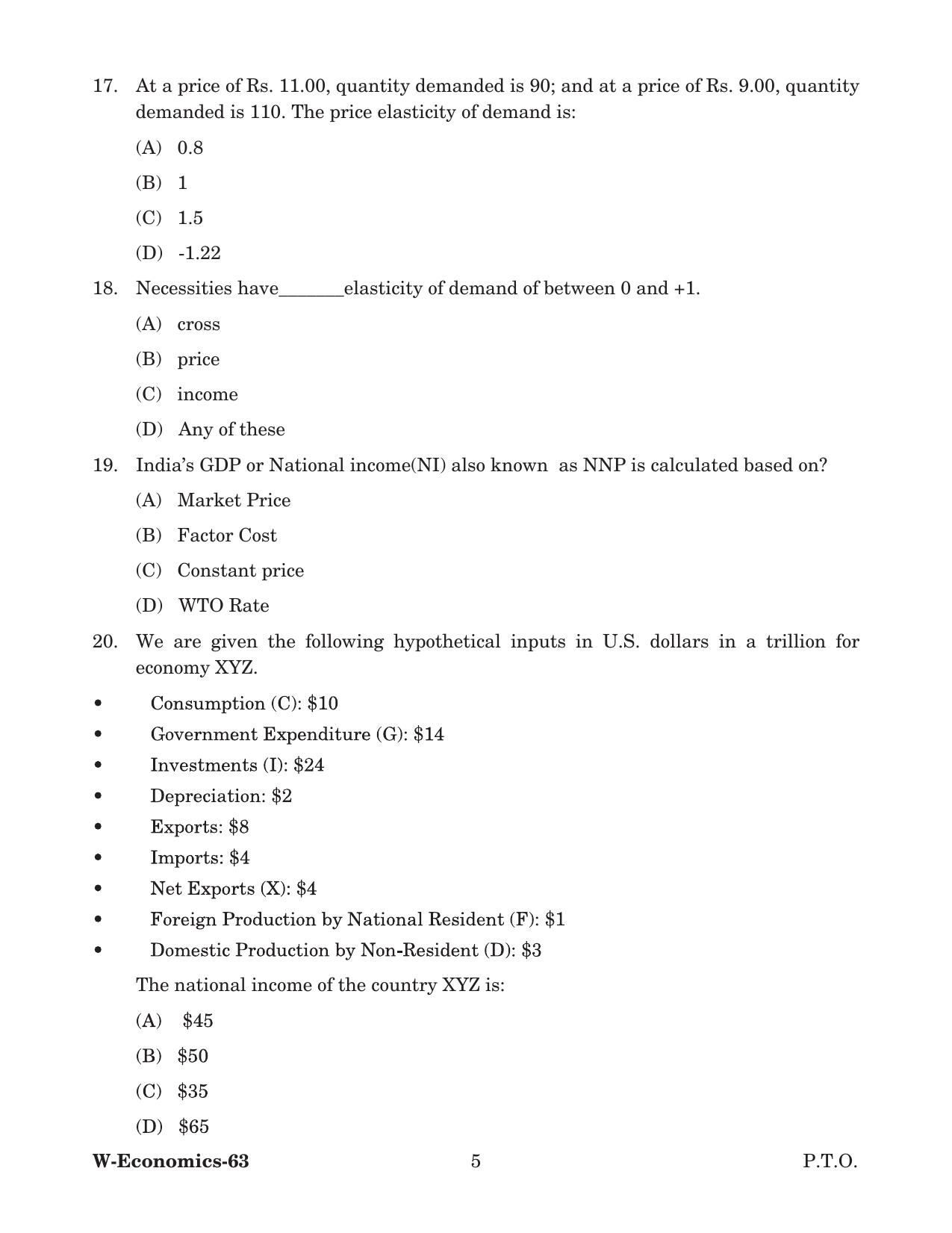 Odisha CPET 2022 ECONOMICS Question Paper - Page 5