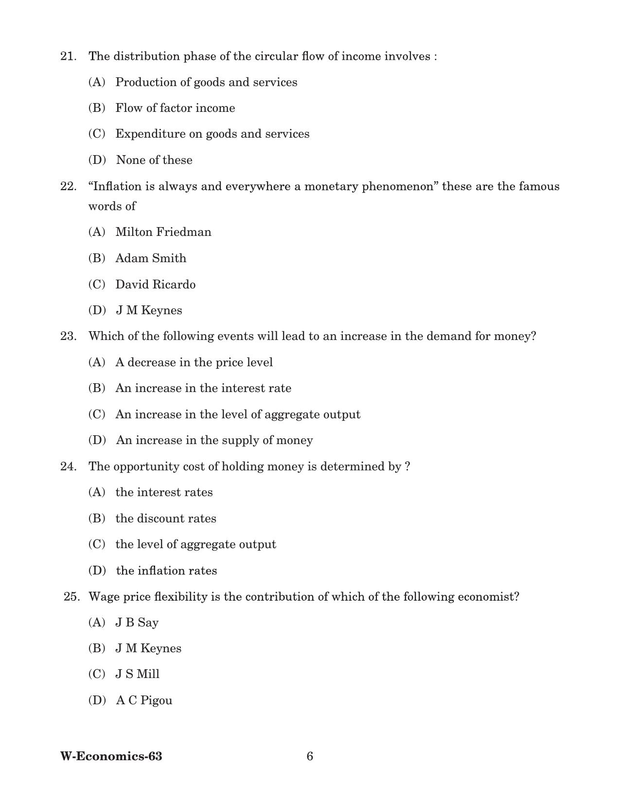 Odisha CPET 2022 ECONOMICS Question Paper - Page 6