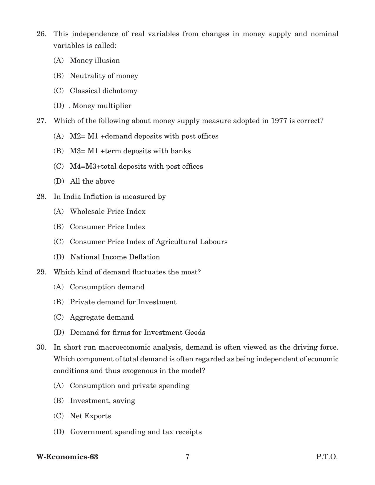 Odisha CPET 2022 ECONOMICS Question Paper - Page 7