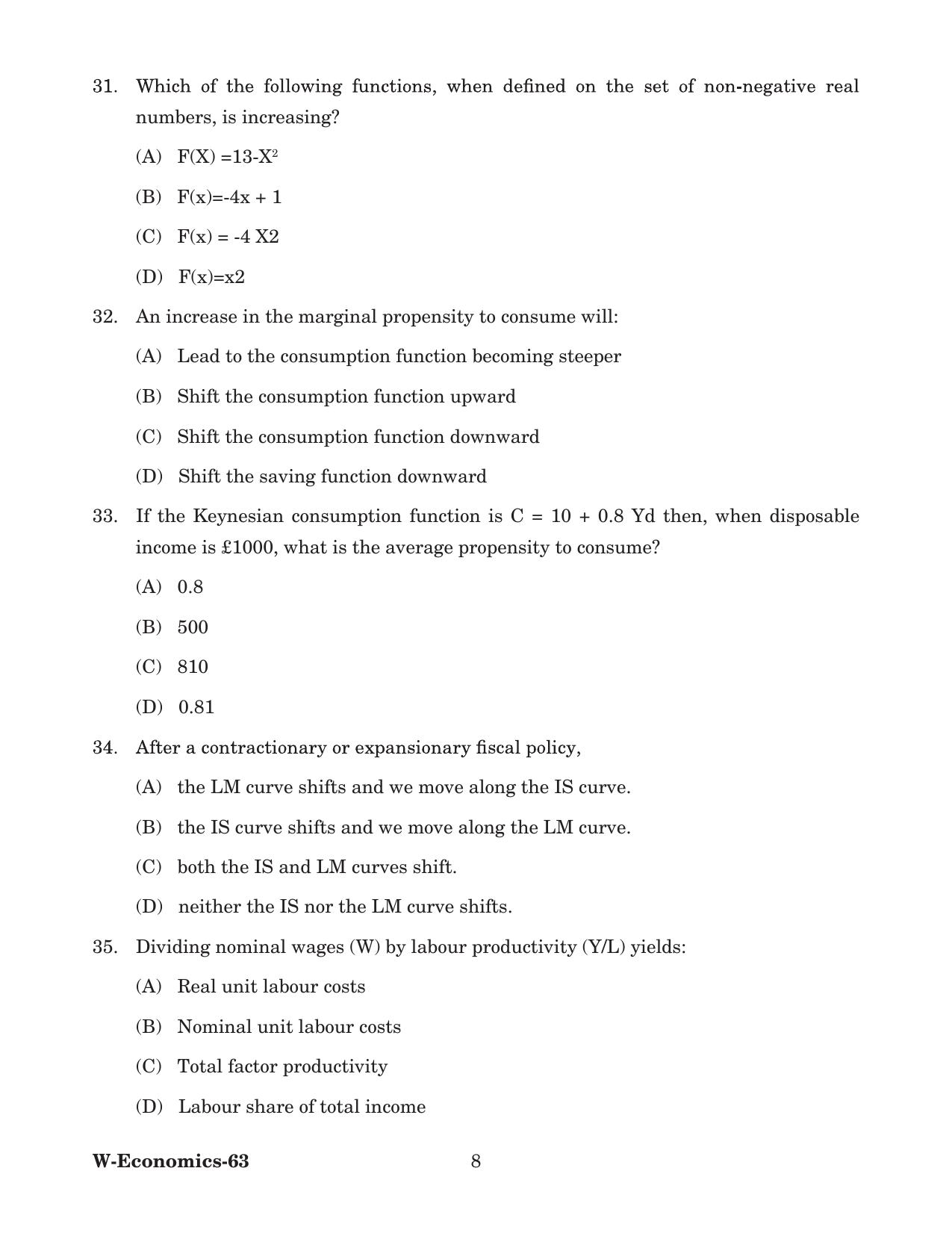 Odisha CPET 2022 ECONOMICS Question Paper - Page 8