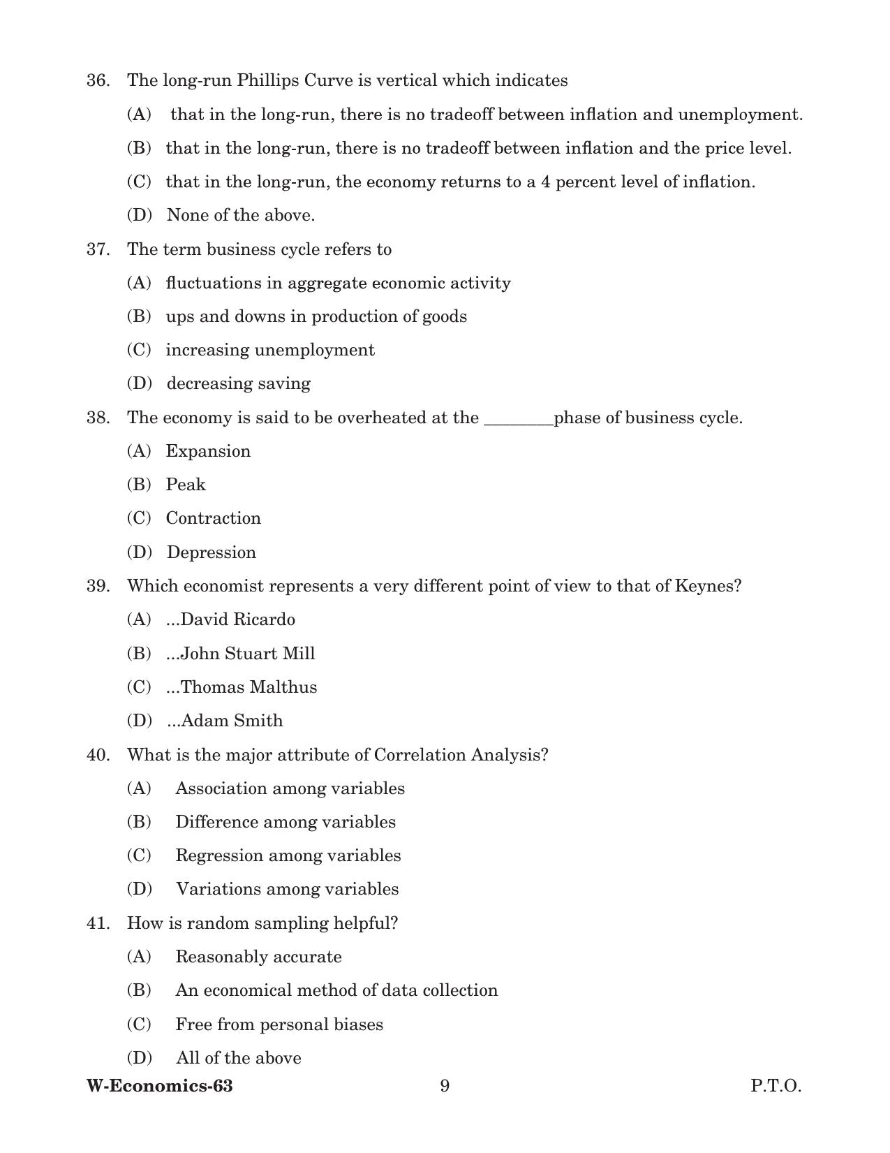 Odisha CPET 2022 ECONOMICS Question Paper - Page 9