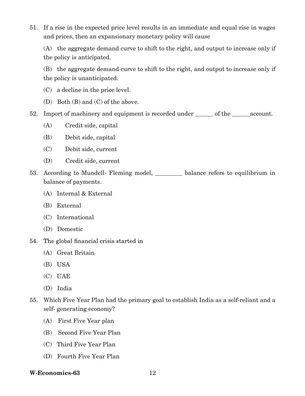 Odisha CPET 2022 ECONOMICS Question Paper - Page 12