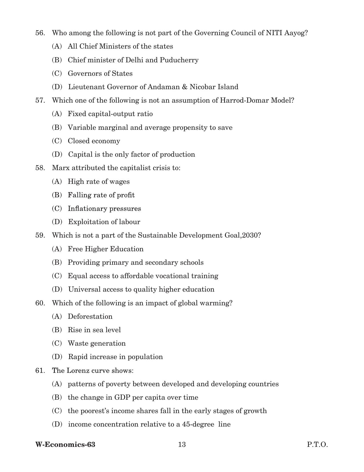 Odisha CPET 2022 ECONOMICS Question Paper - Page 13