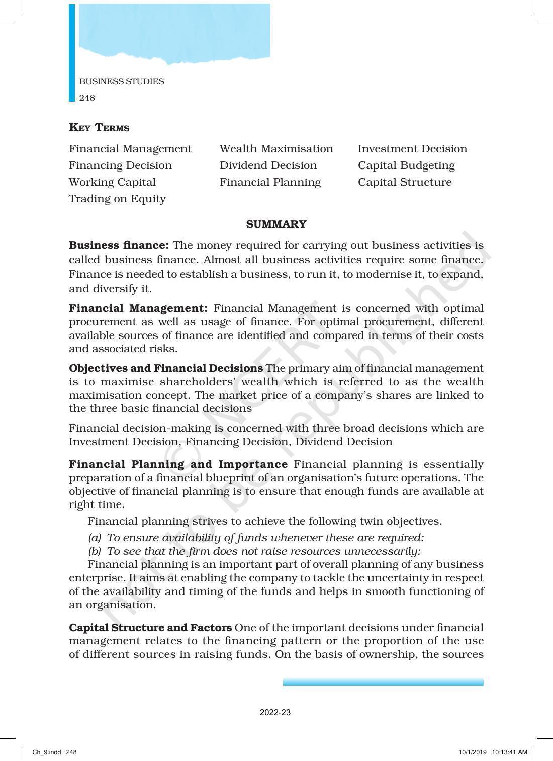NCERT Book for Class 12 Business Studies Chapter 9 Financial Management - Page 24