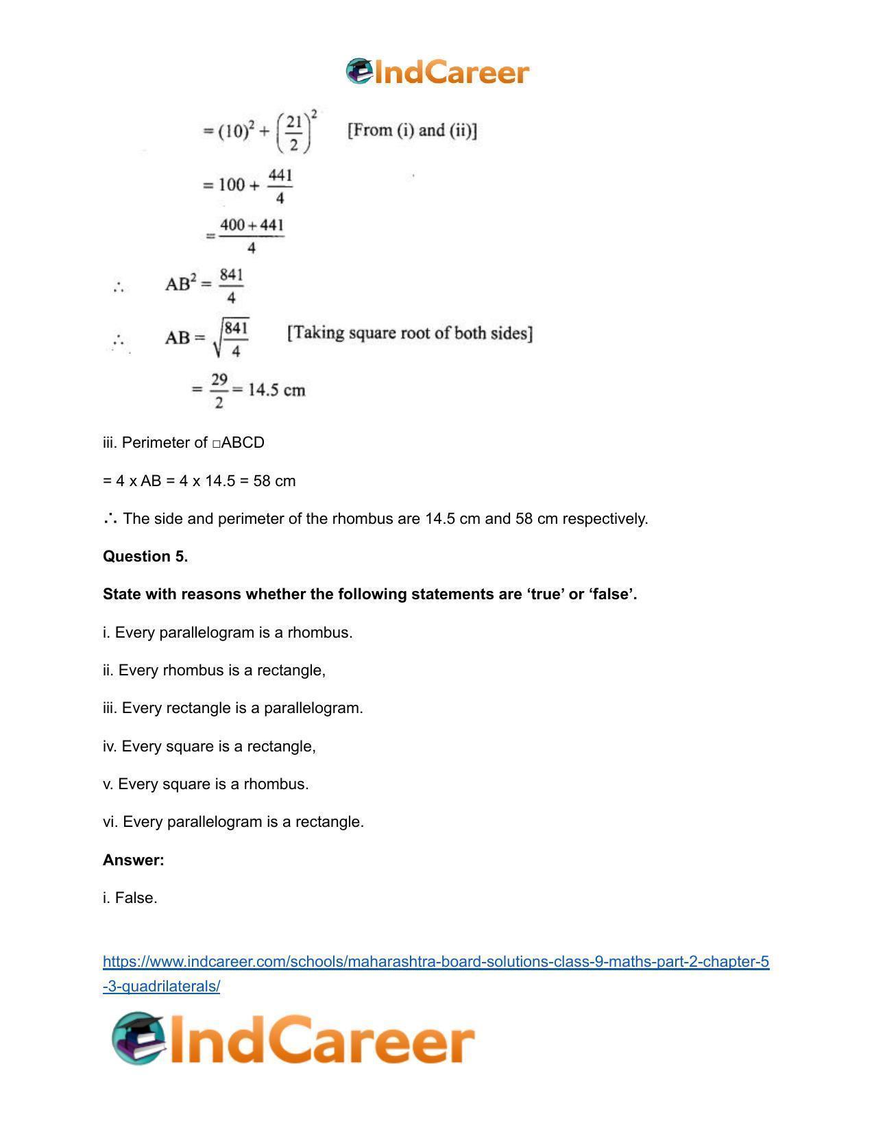 Maharashtra Board Solutions Class 9-Maths (Part 2): Chapter 5.3- Quadrilaterals - Page 6