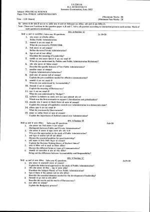 Bilaspur University Question Paper July 2022:B.A. Semester-VI Political Science KG Raigarh Paper 1