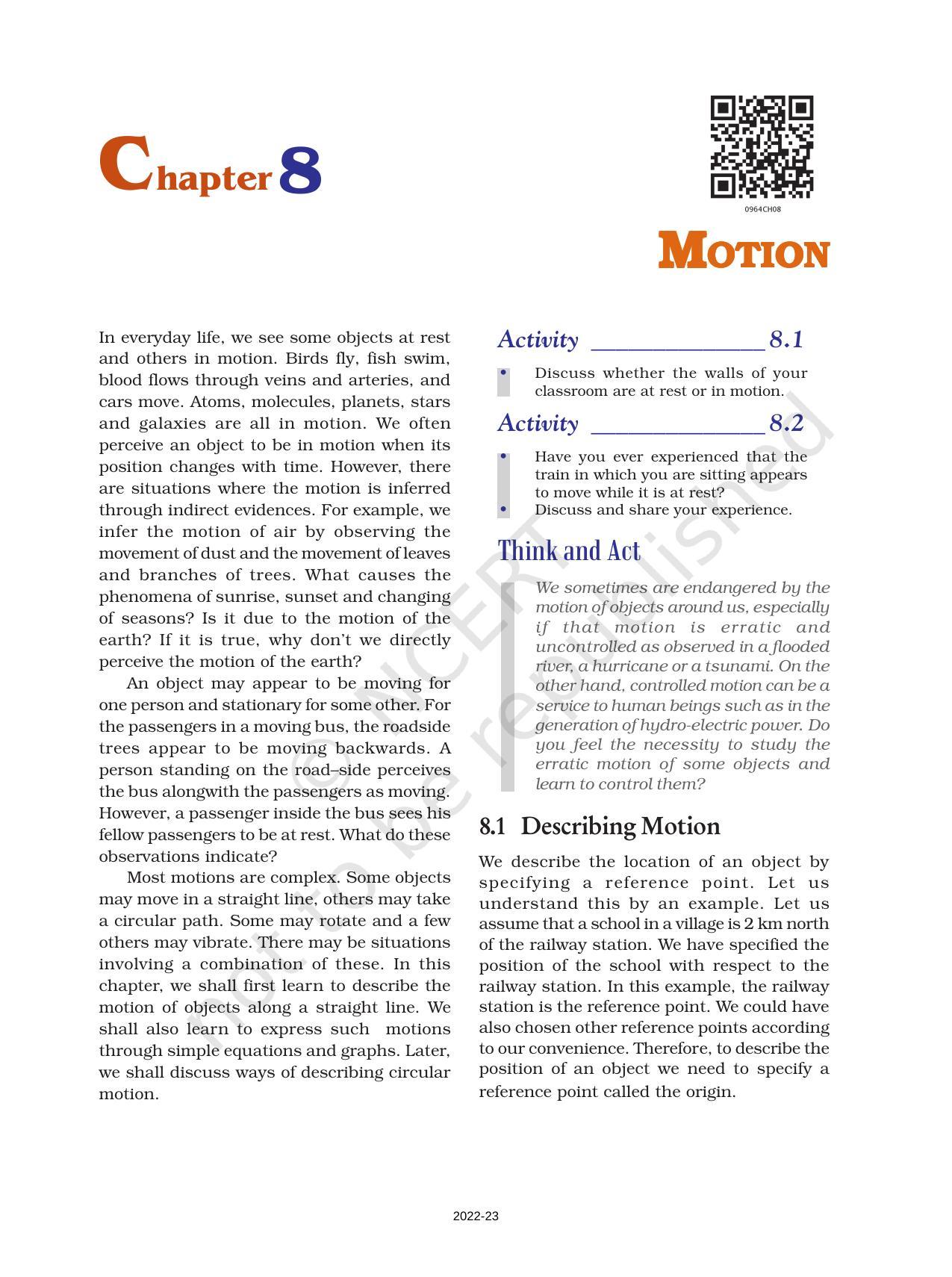 NCERT Book for Class 9 Science Chapter 8 Motion - Page 1