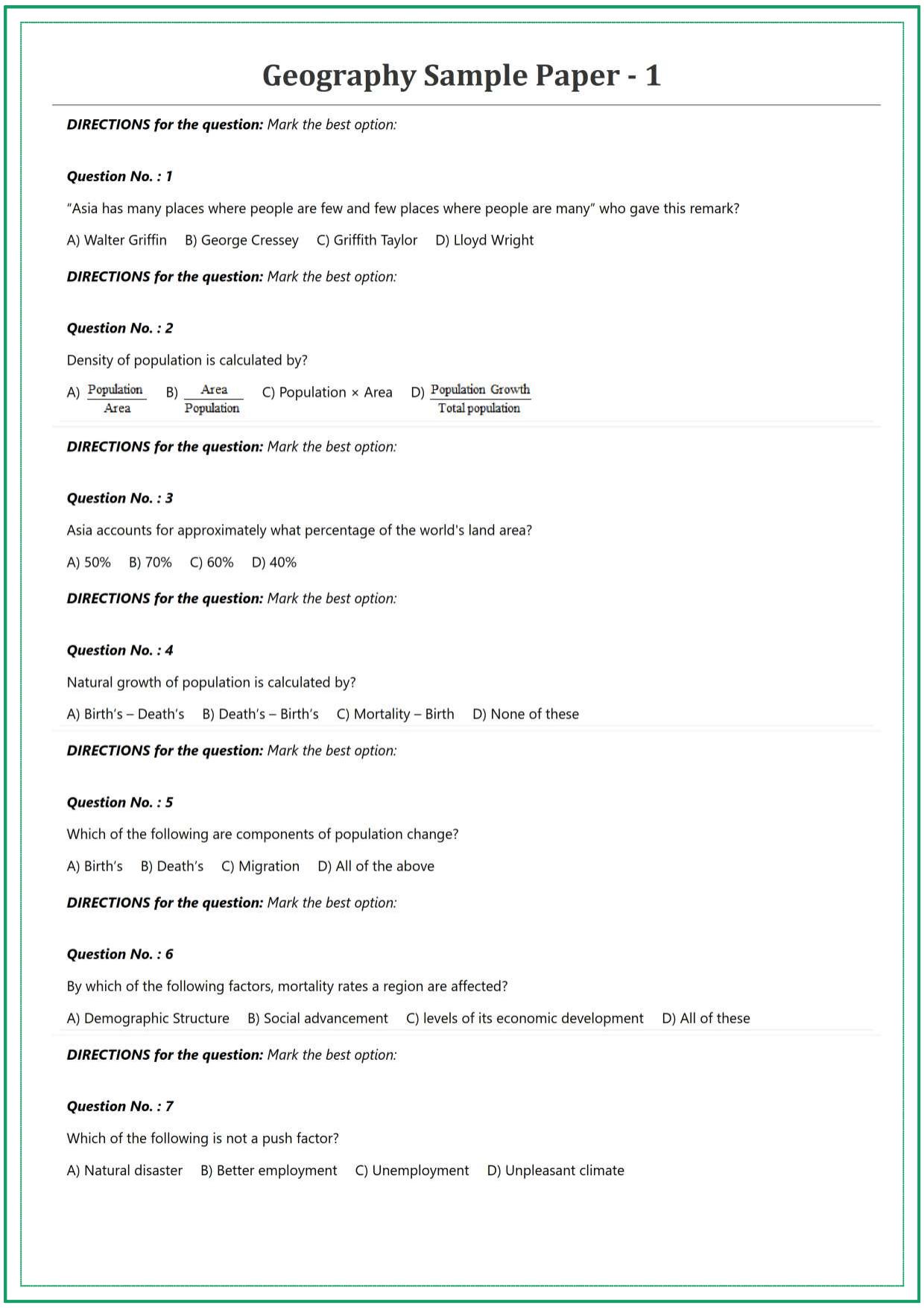 CUET Geography Sample Paper - Page 1