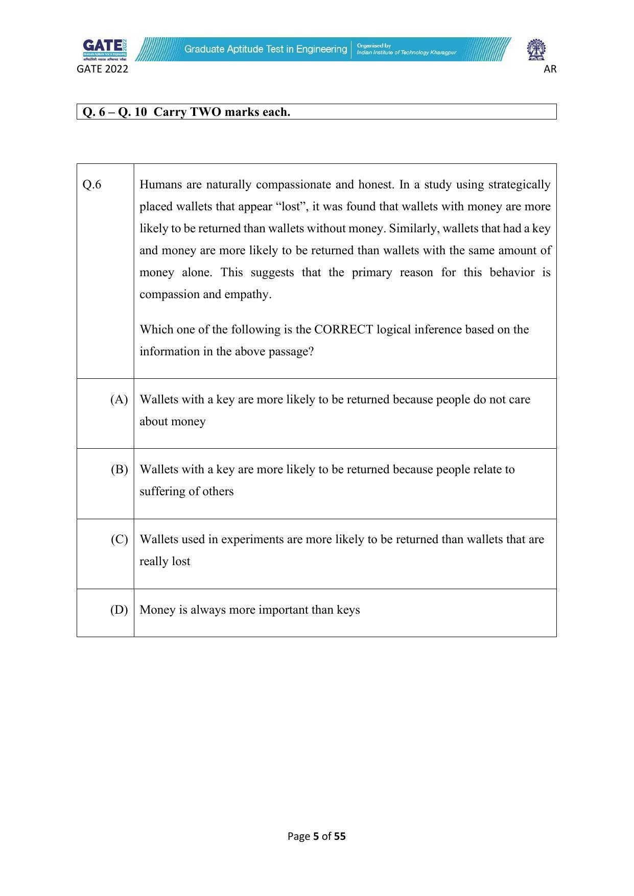 GATE 2022 Architecture and Planning (AR) Question Paper - Page 5