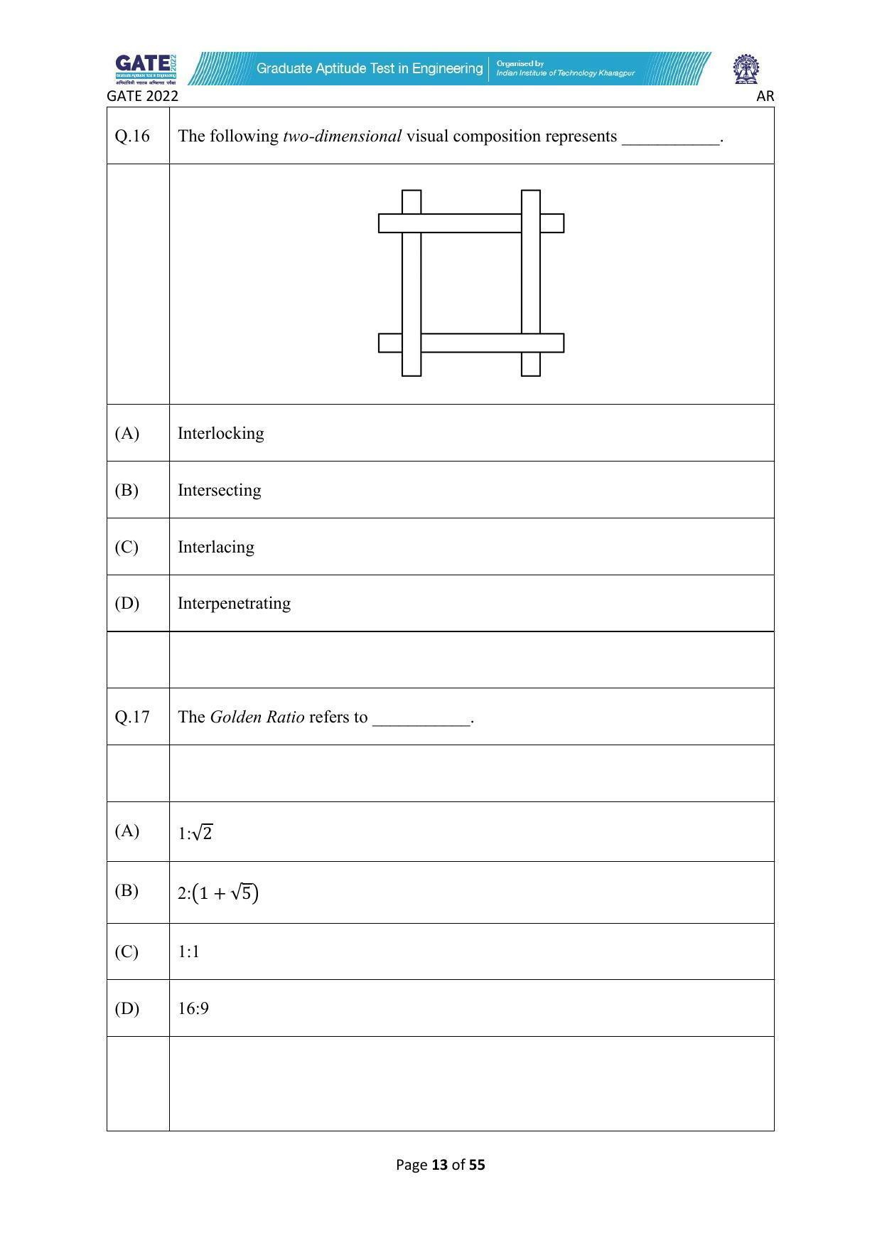 GATE 2022 Architecture and Planning (AR) Question Paper - Page 13