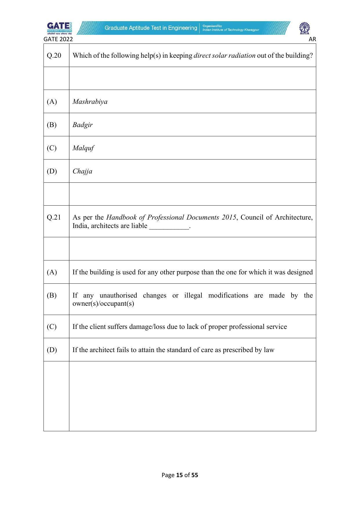 GATE 2022 Architecture and Planning (AR) Question Paper - Page 15