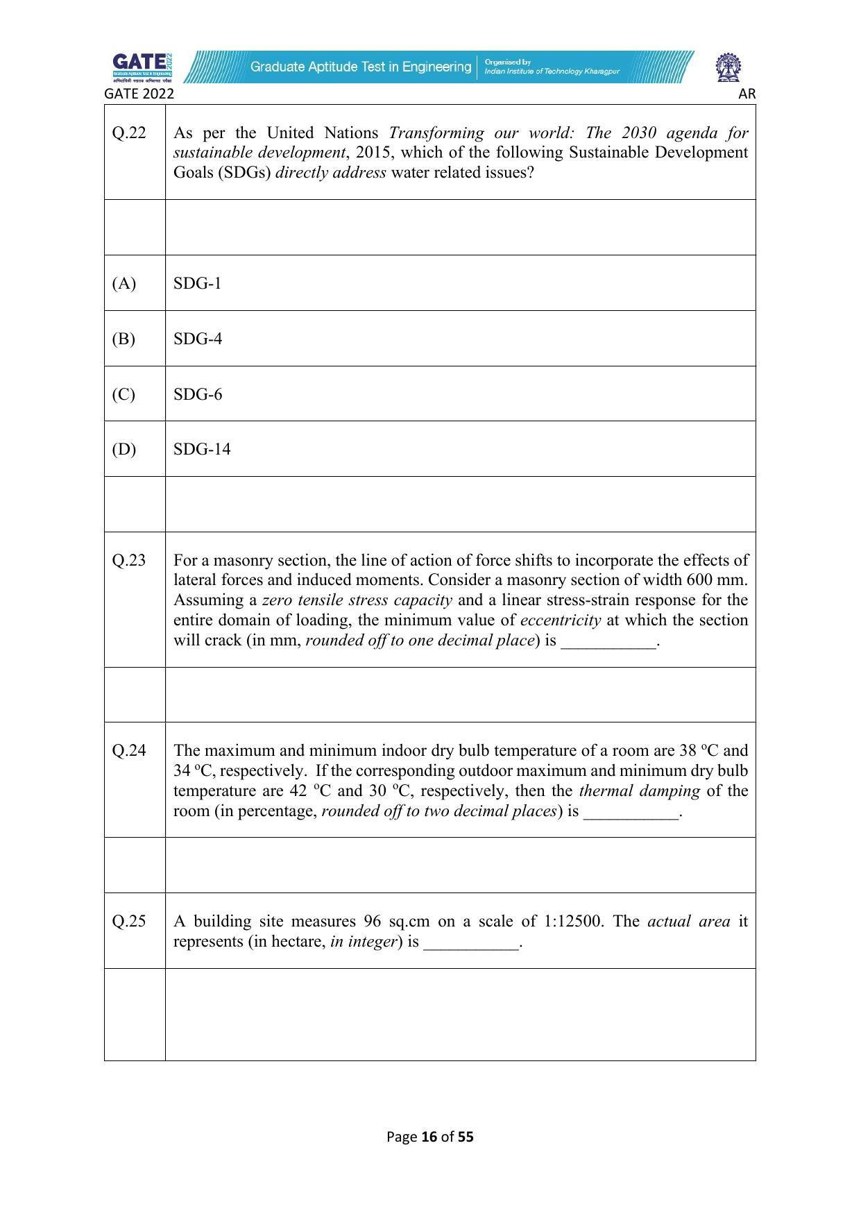GATE 2022 Architecture and Planning (AR) Question Paper - Page 16