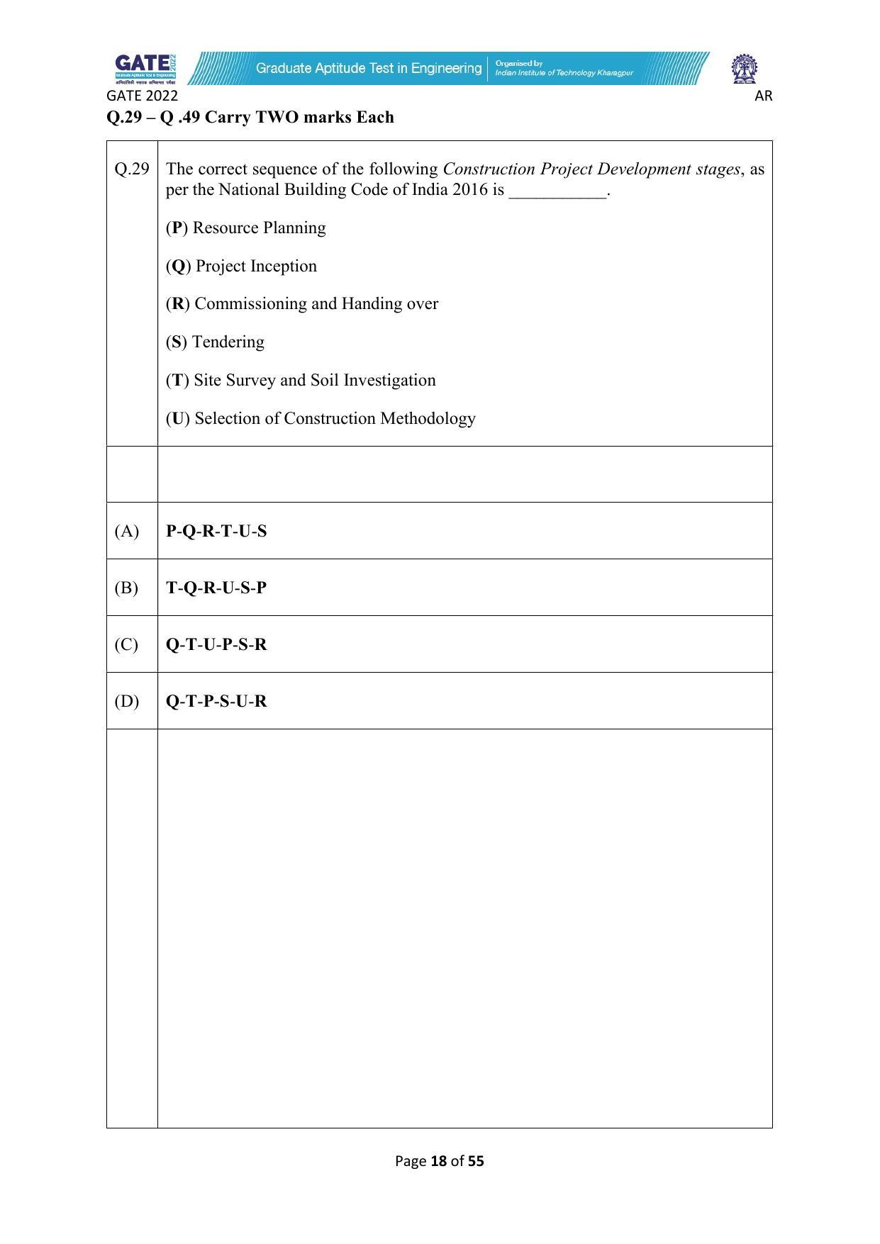 GATE 2022 Architecture and Planning (AR) Question Paper - Page 18