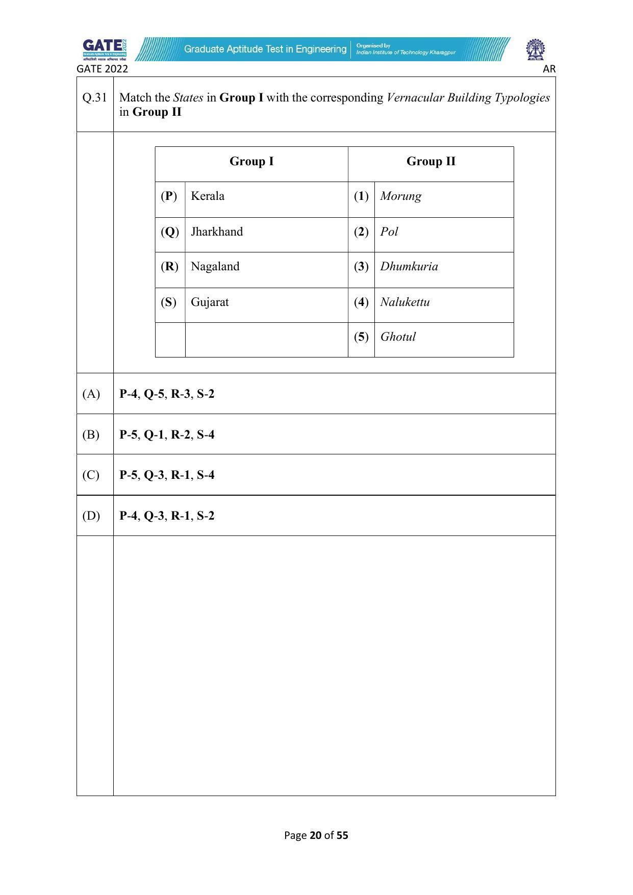 GATE 2022 Architecture and Planning (AR) Question Paper - Page 20